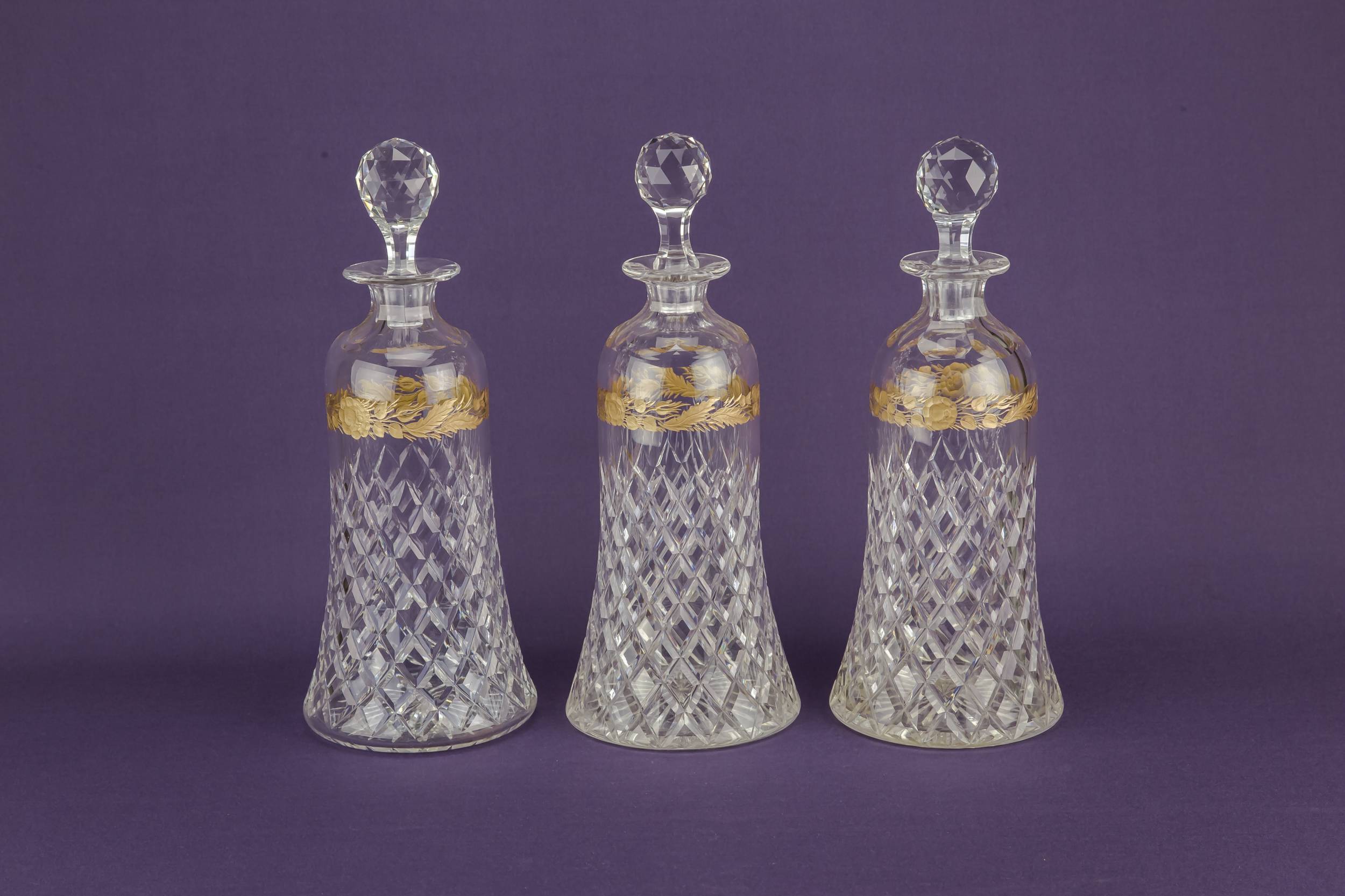 Cut Glass Gilded — 3 cut glass decanters
