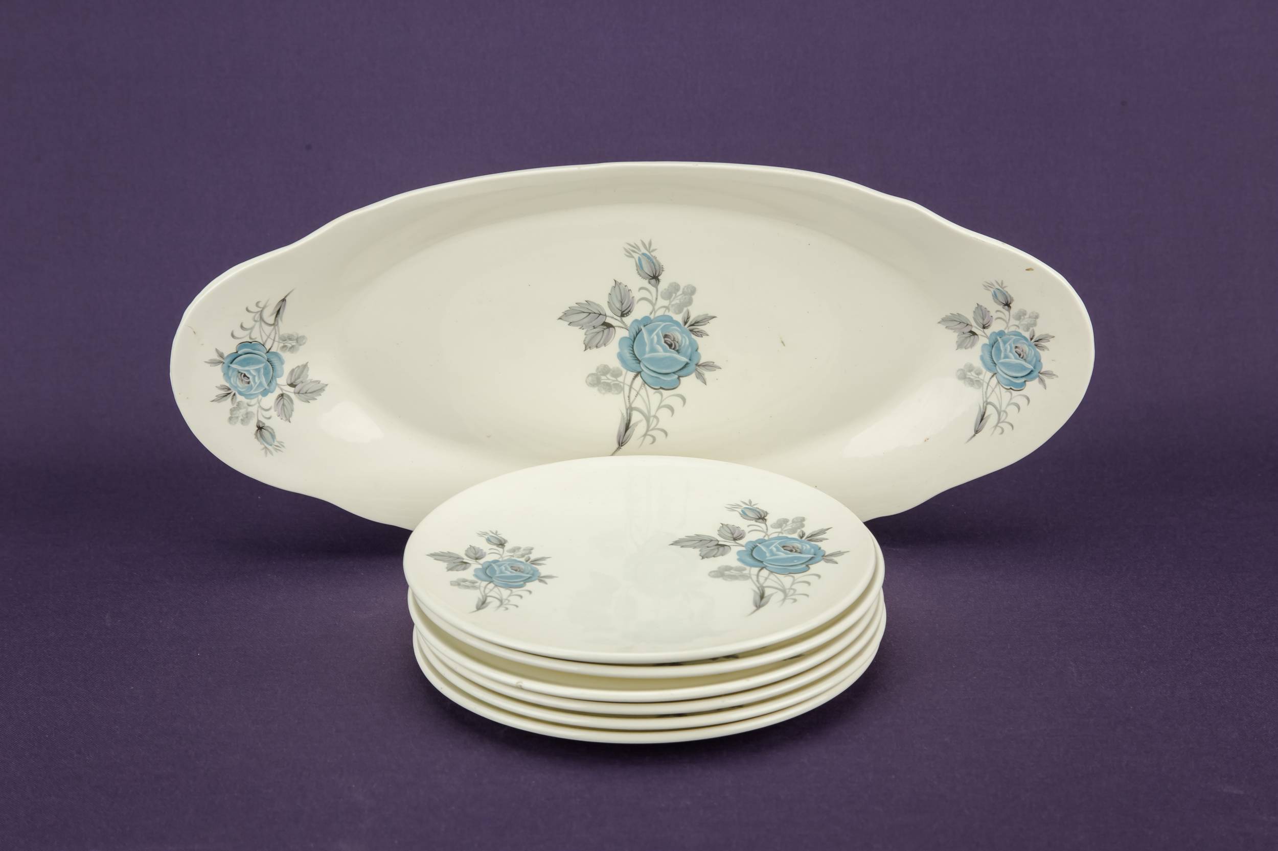 Vintage Modernist Floral — Dessert set for 6