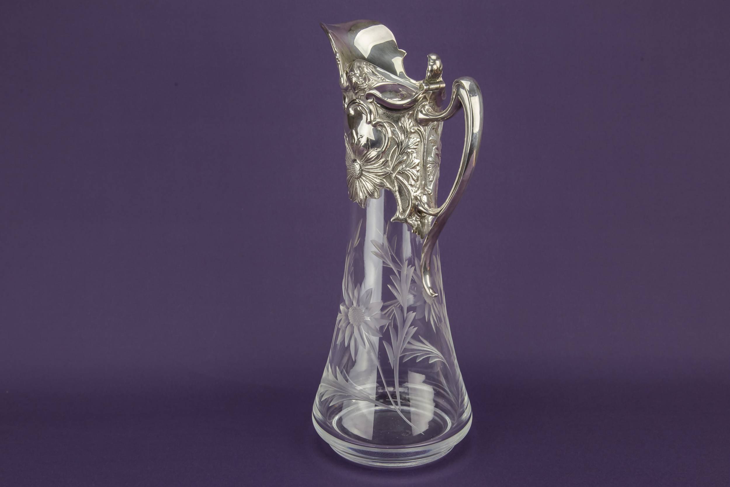 Blown Glass Silver — Glass silver plated wine jug 1