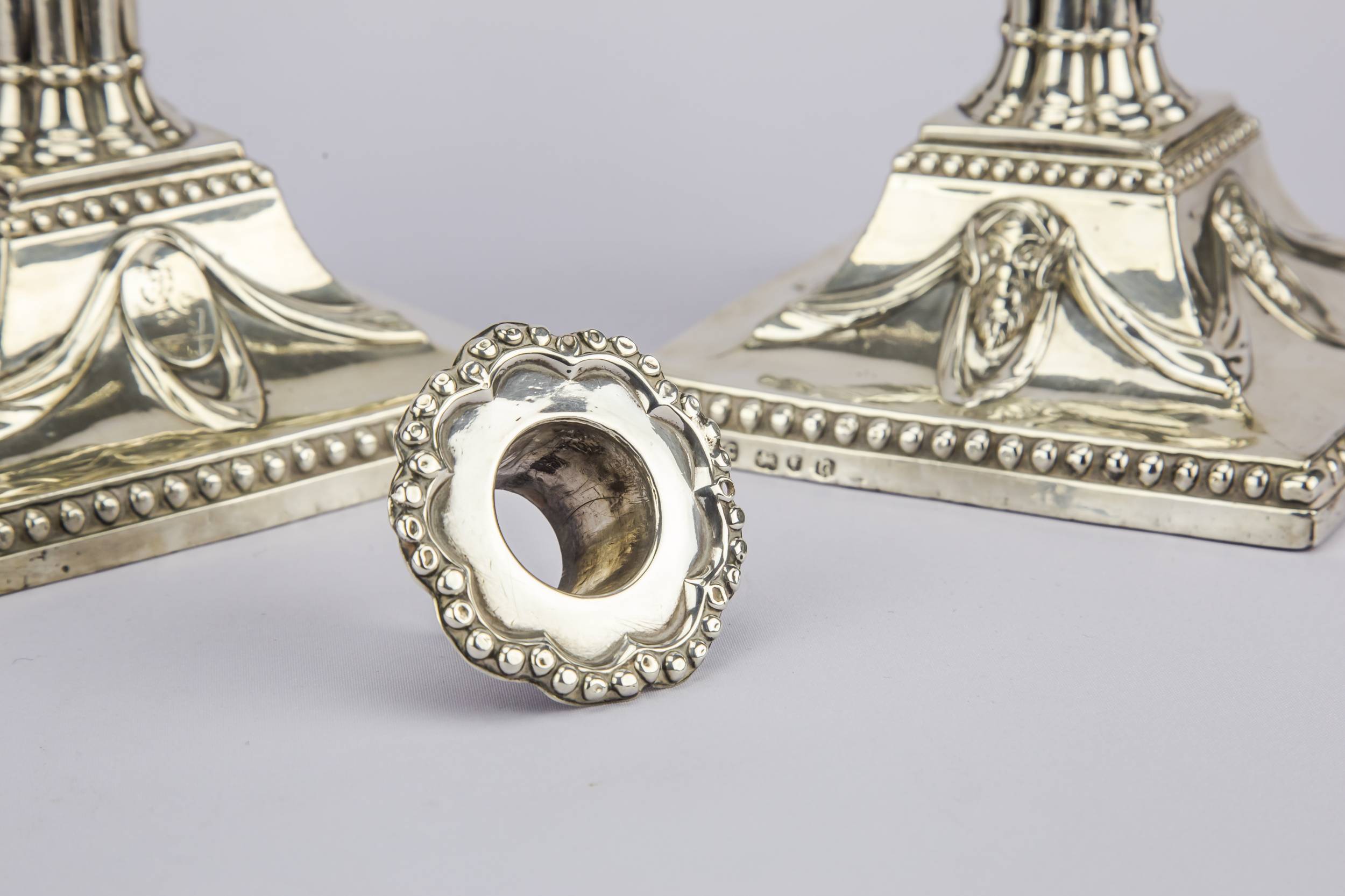 Georgian Antique Sterling — 2 silver candlesticks 12