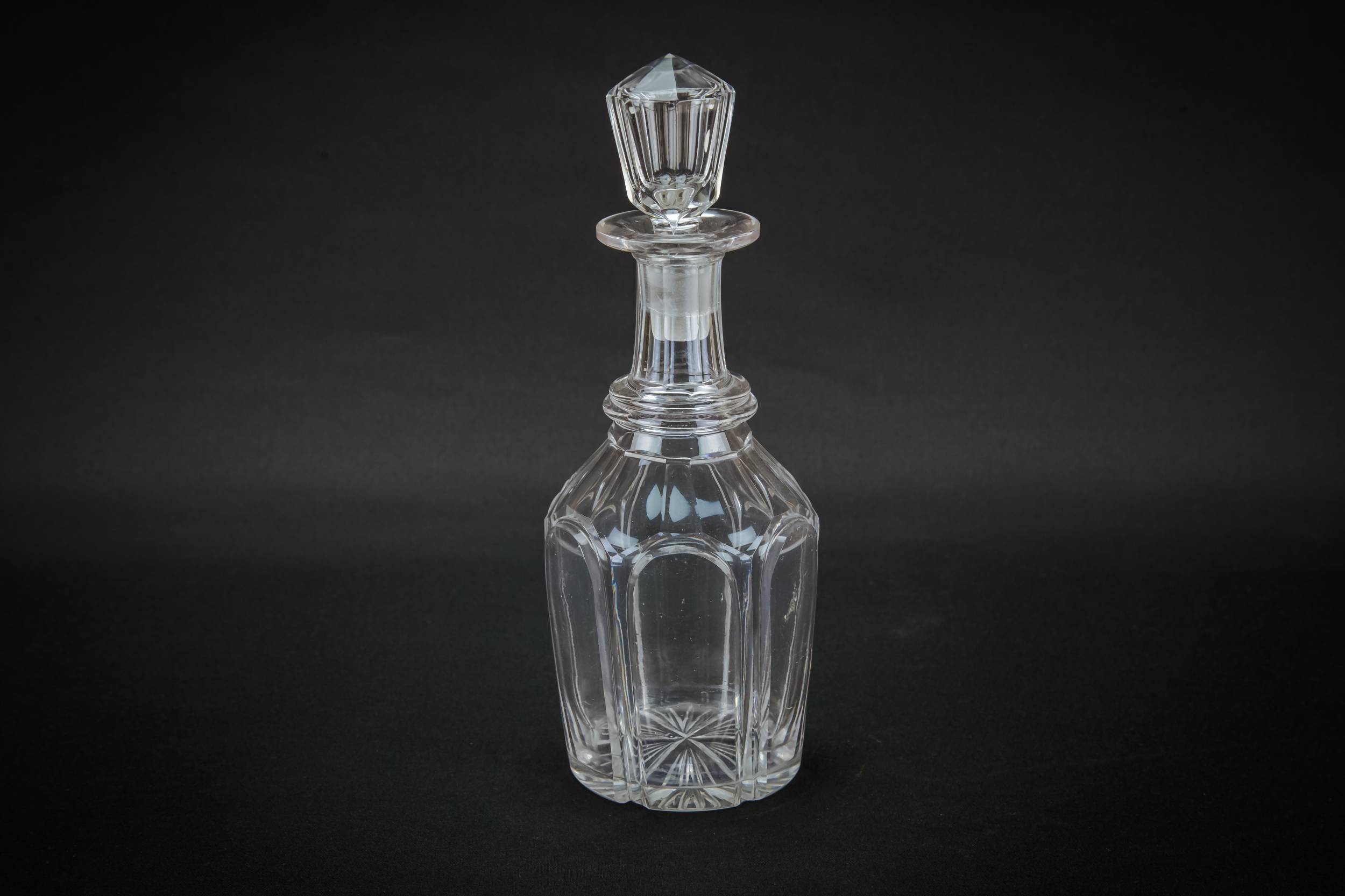 Antique Cut Glass — Barrel cut glass decanter