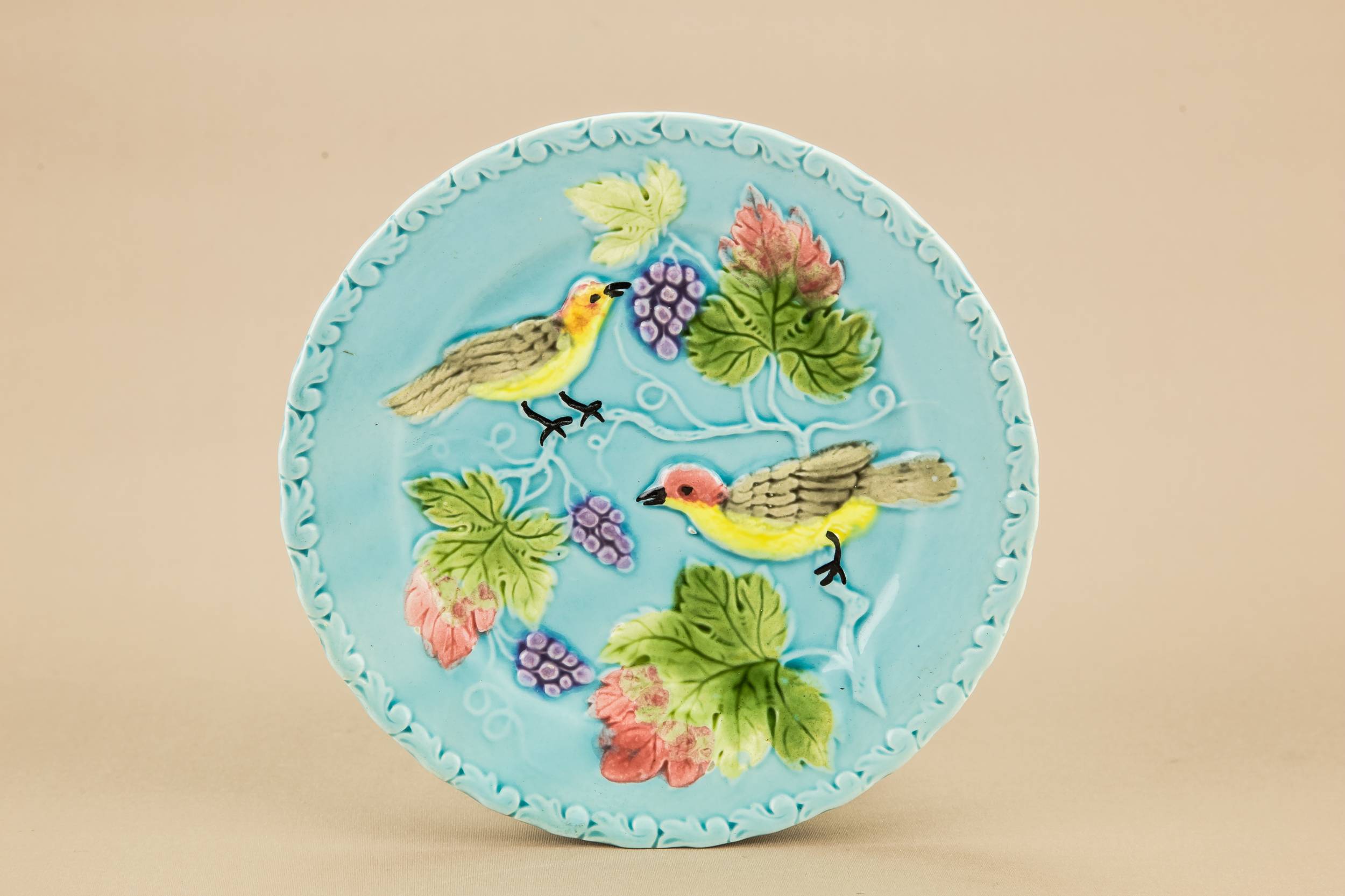Ceramic Majolica Vintage — 6 turquoise medium plates