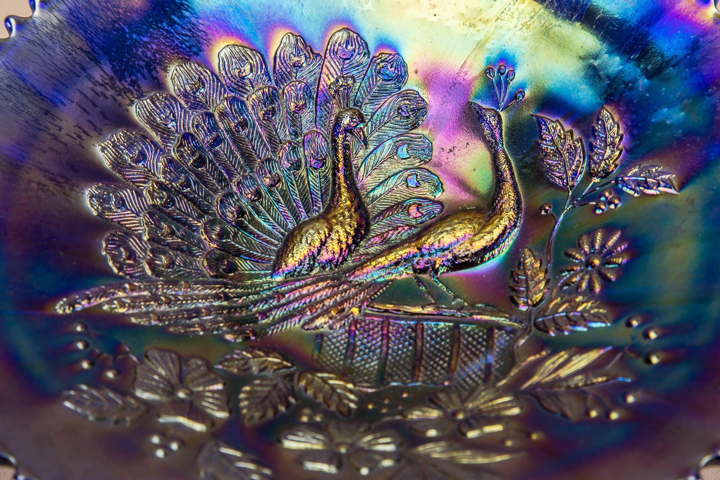 Vintage Opulent Northwood — Carnival glass peacock bowl 3