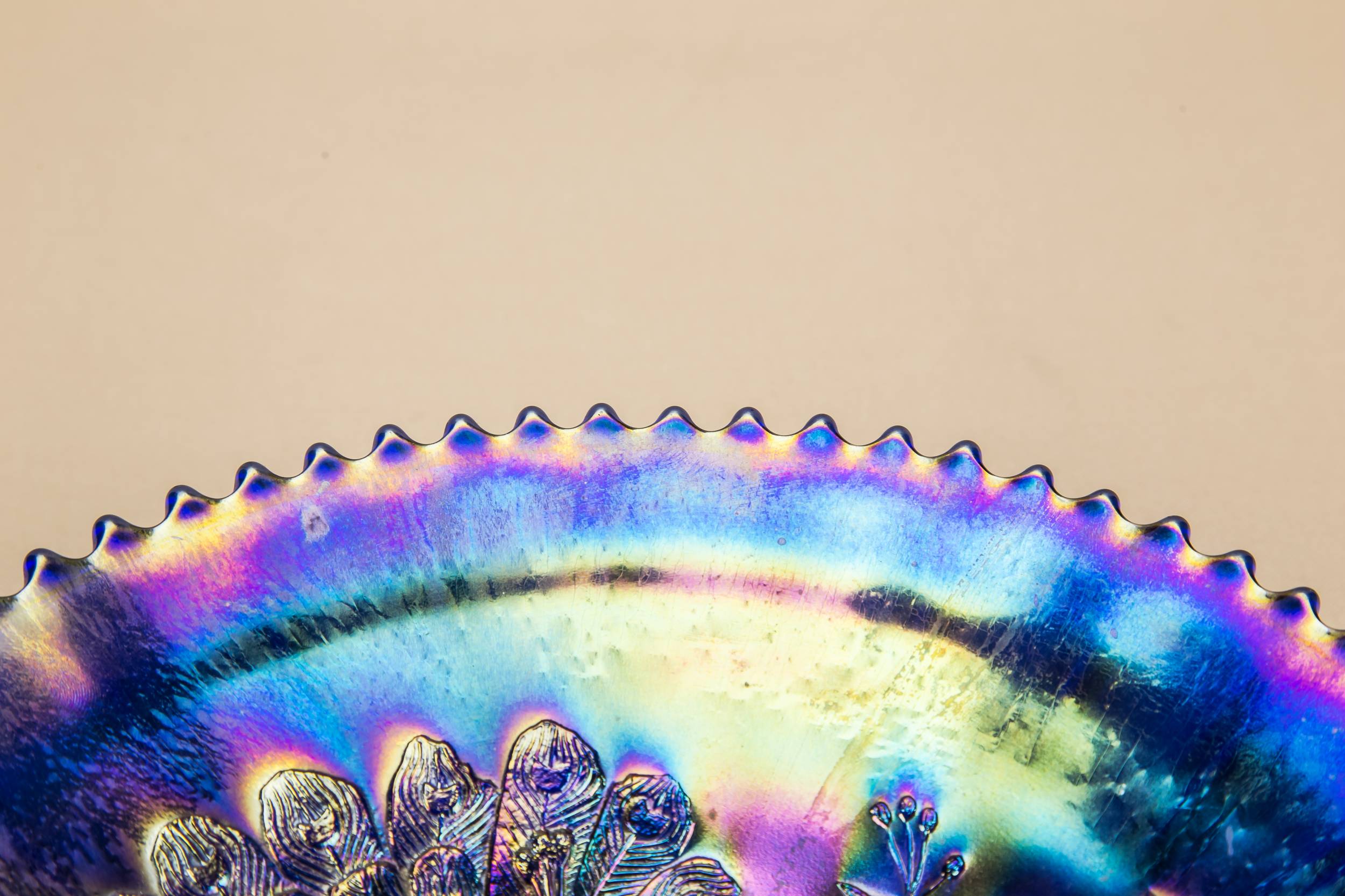 Vintage Opulent Northwood — Carnival glass peacock bowl 4