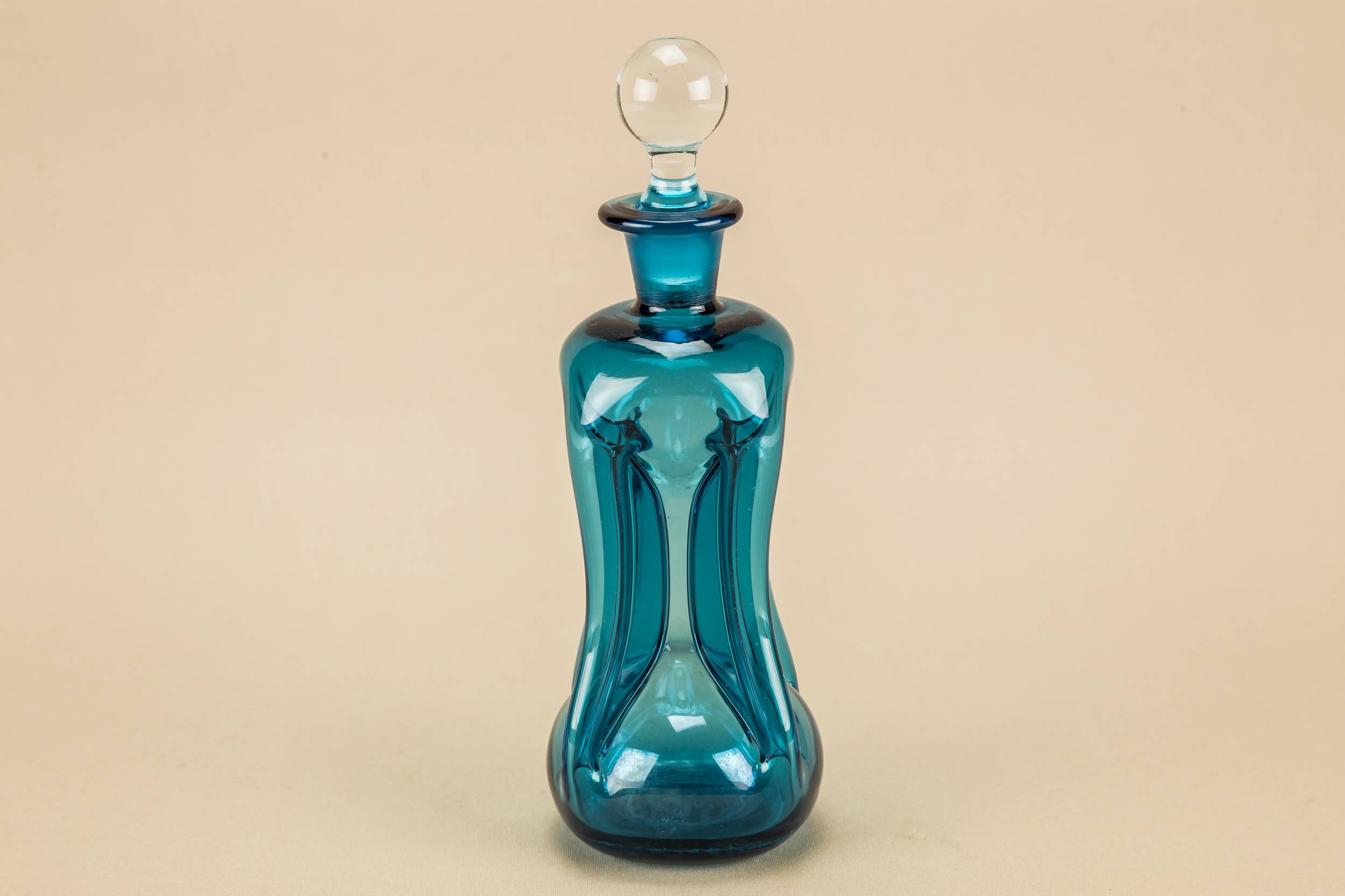 Vintage Modernist Whisky — Hourglass blue decanter 1