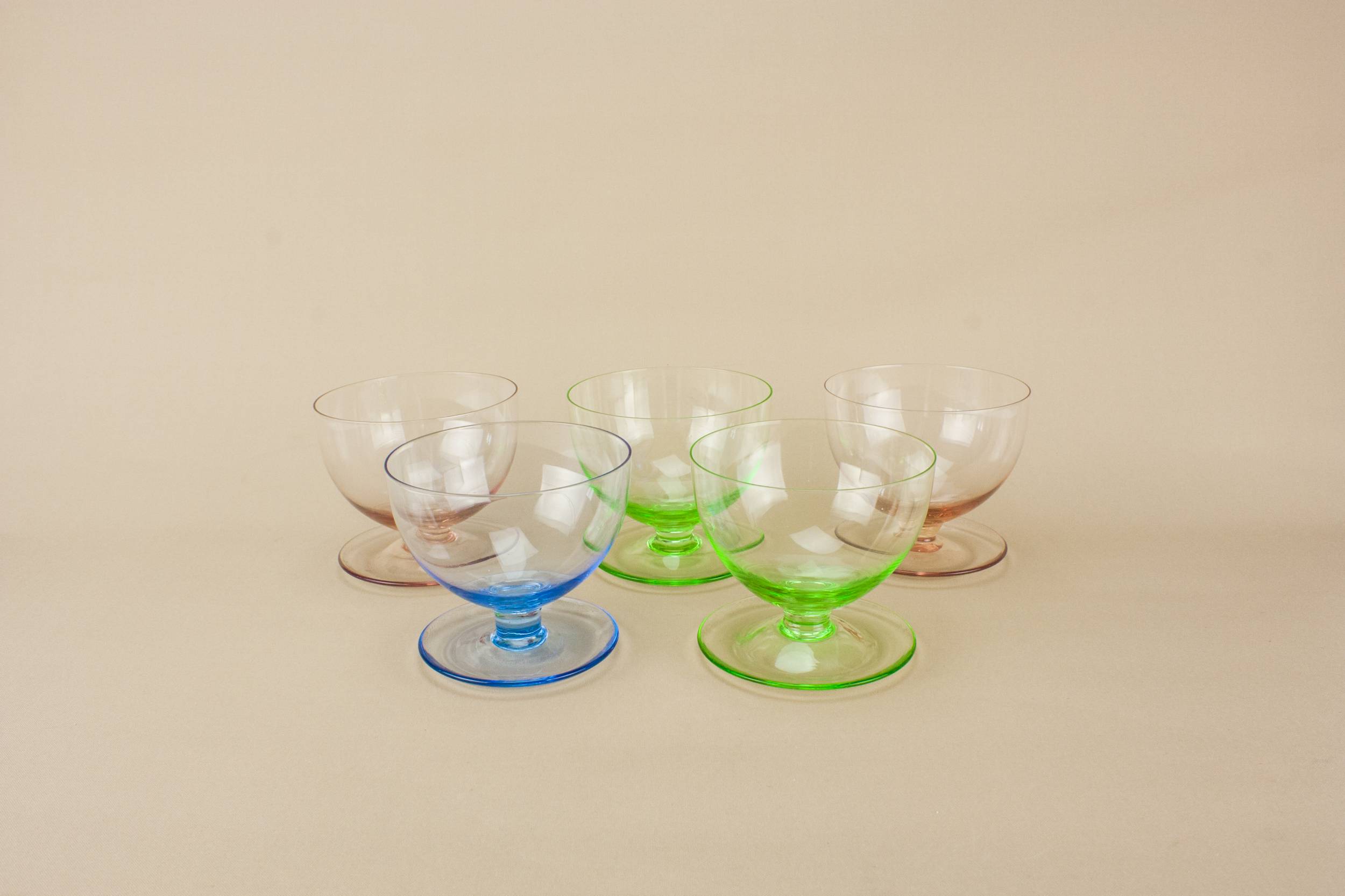 Colourful Crystal Art — 5 coloured champagne glasses