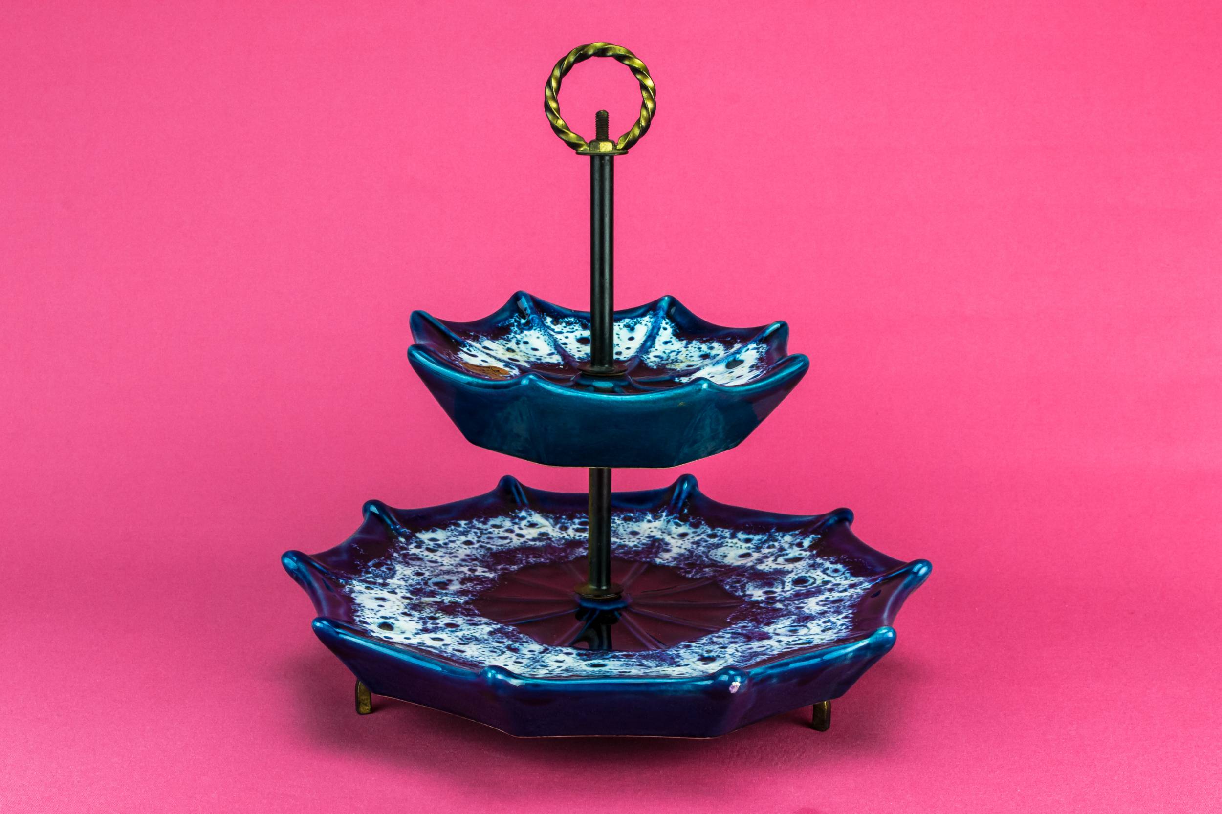Vintage Modernist Lava — Vallauris pottery cake stand