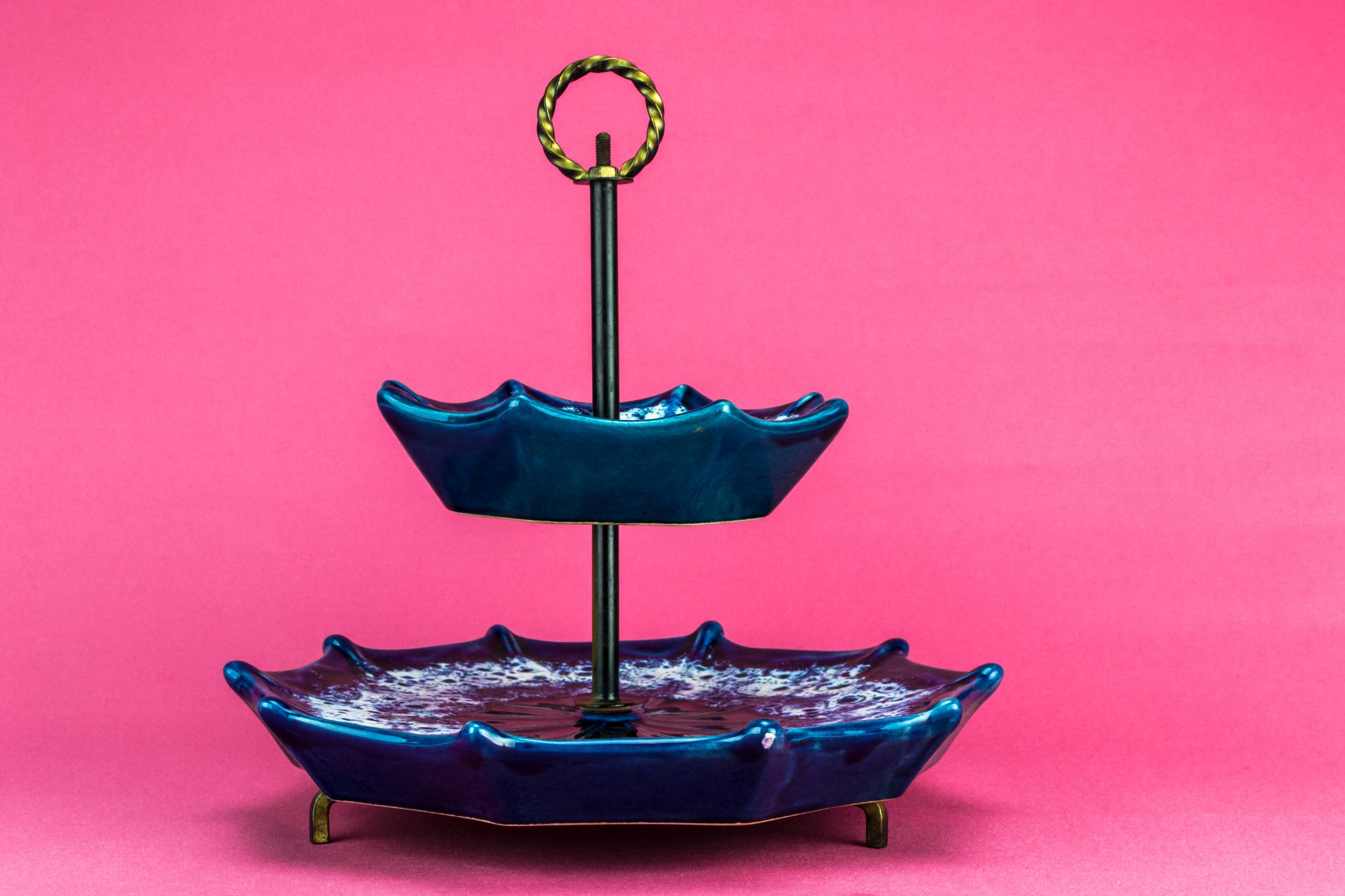 Vintage Modernist Lava — Vallauris pottery cake stand 3