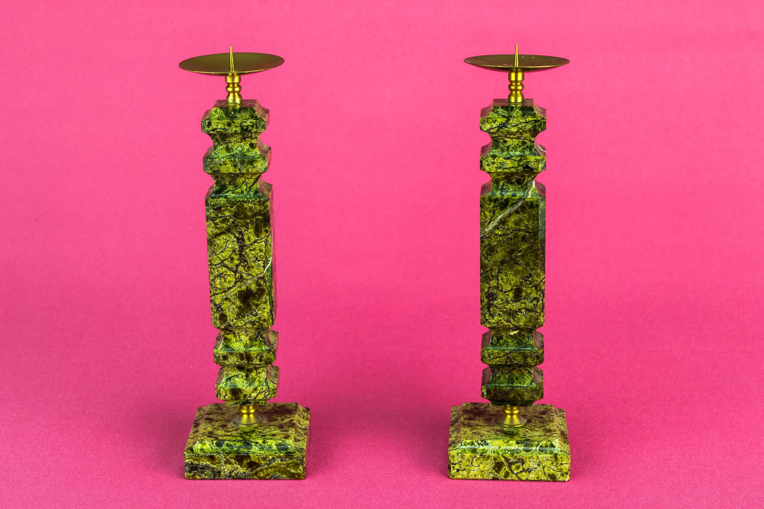 Attractive Modernist Mottled — 2 stone medium candlesticks