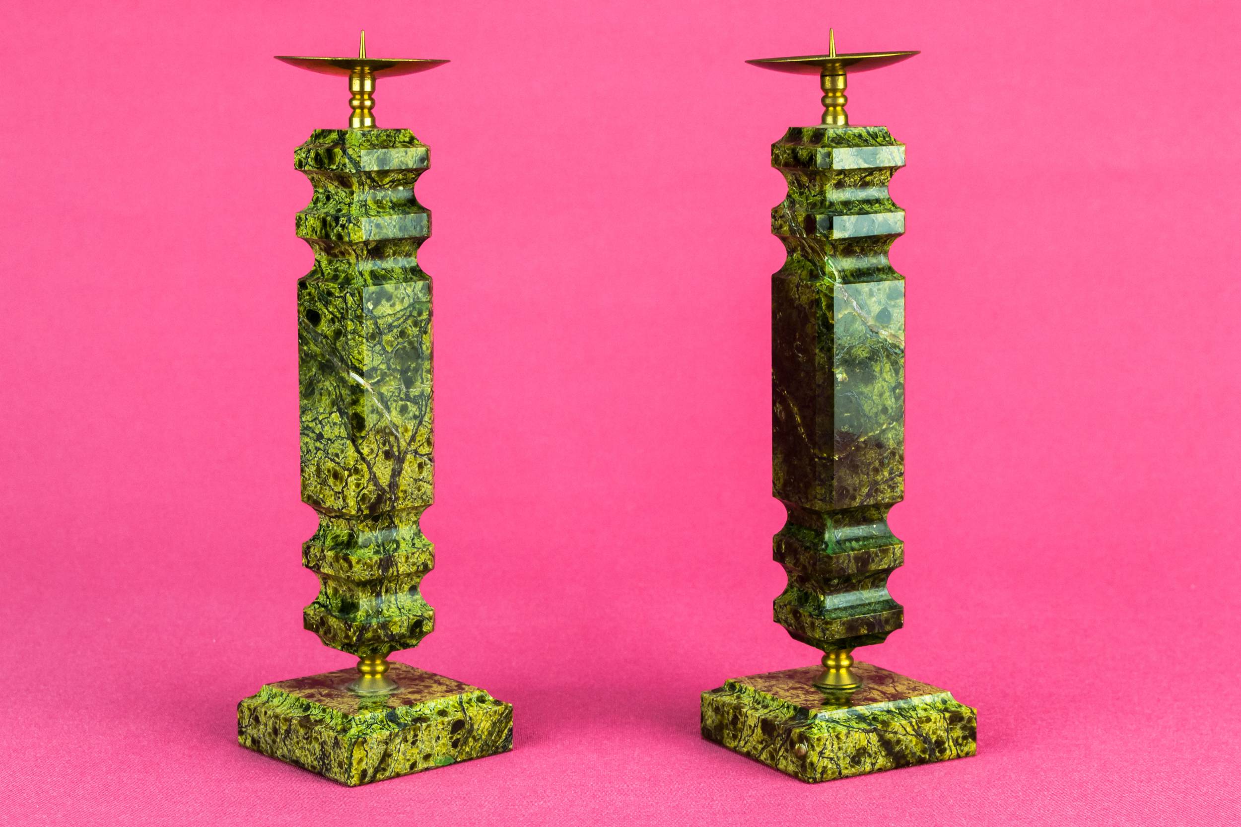Attractive Modernist Mottled — 2 stone medium candlesticks 1