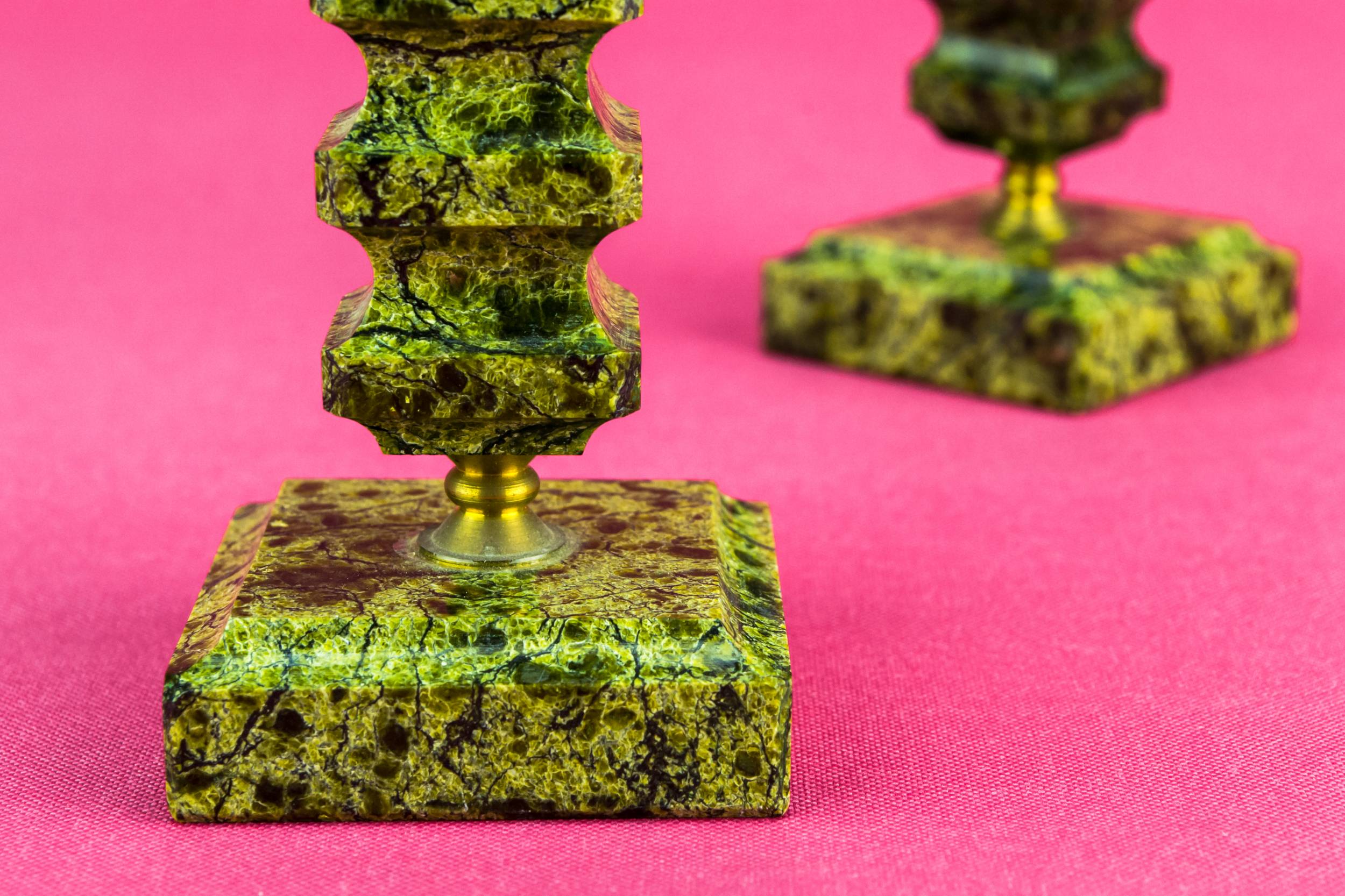 Attractive Modernist Mottled — 2 stone medium candlesticks 2