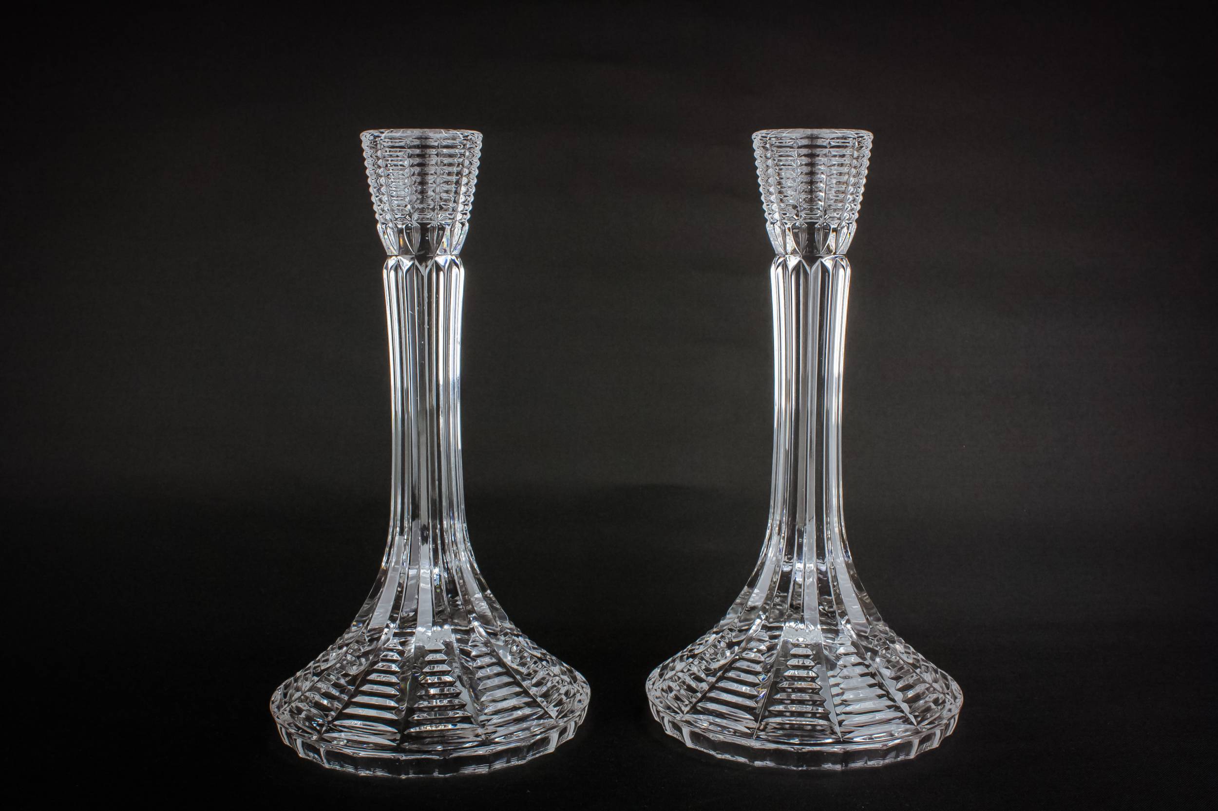 Vintage Elegant CANDLESTICKS — 2 Modernist glass candlesticks