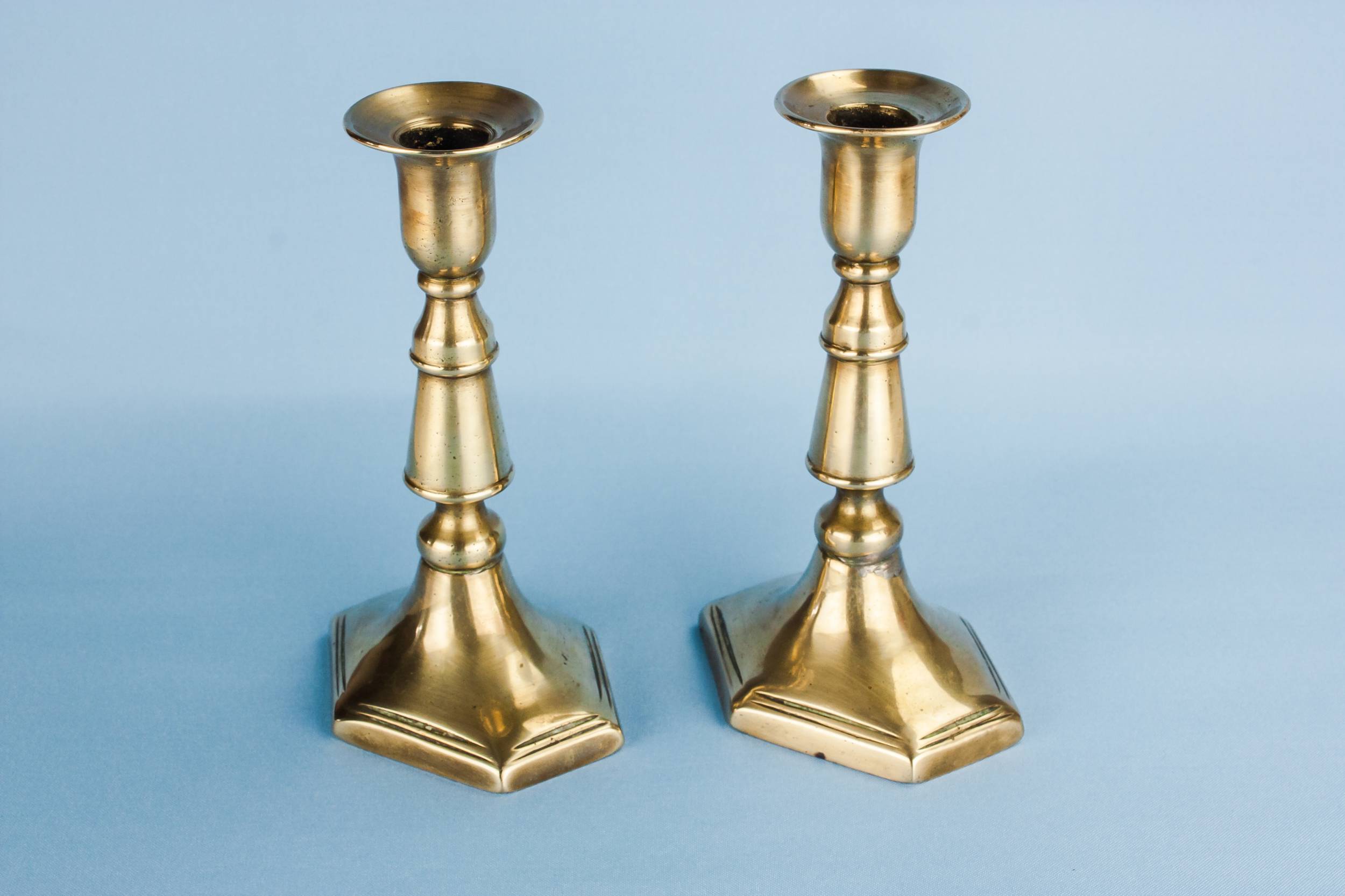 Medium Antique Banded — 2 brass medium candlesticks