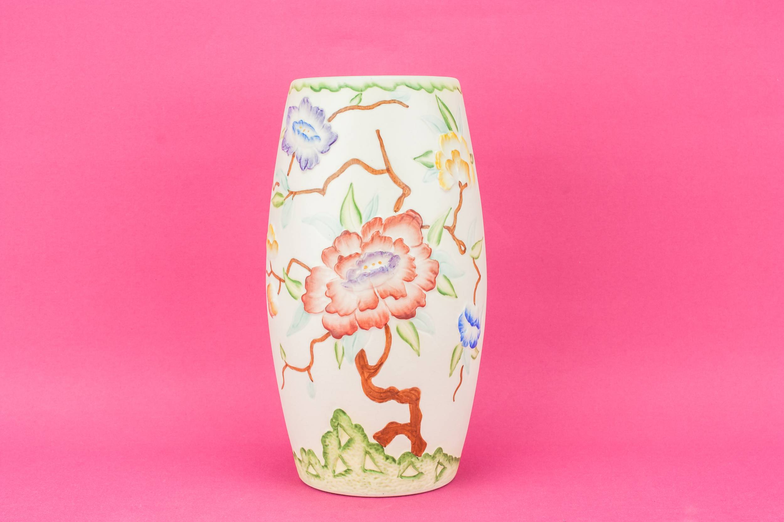 Mid-Century Modern Pottery — Colourful floral vase