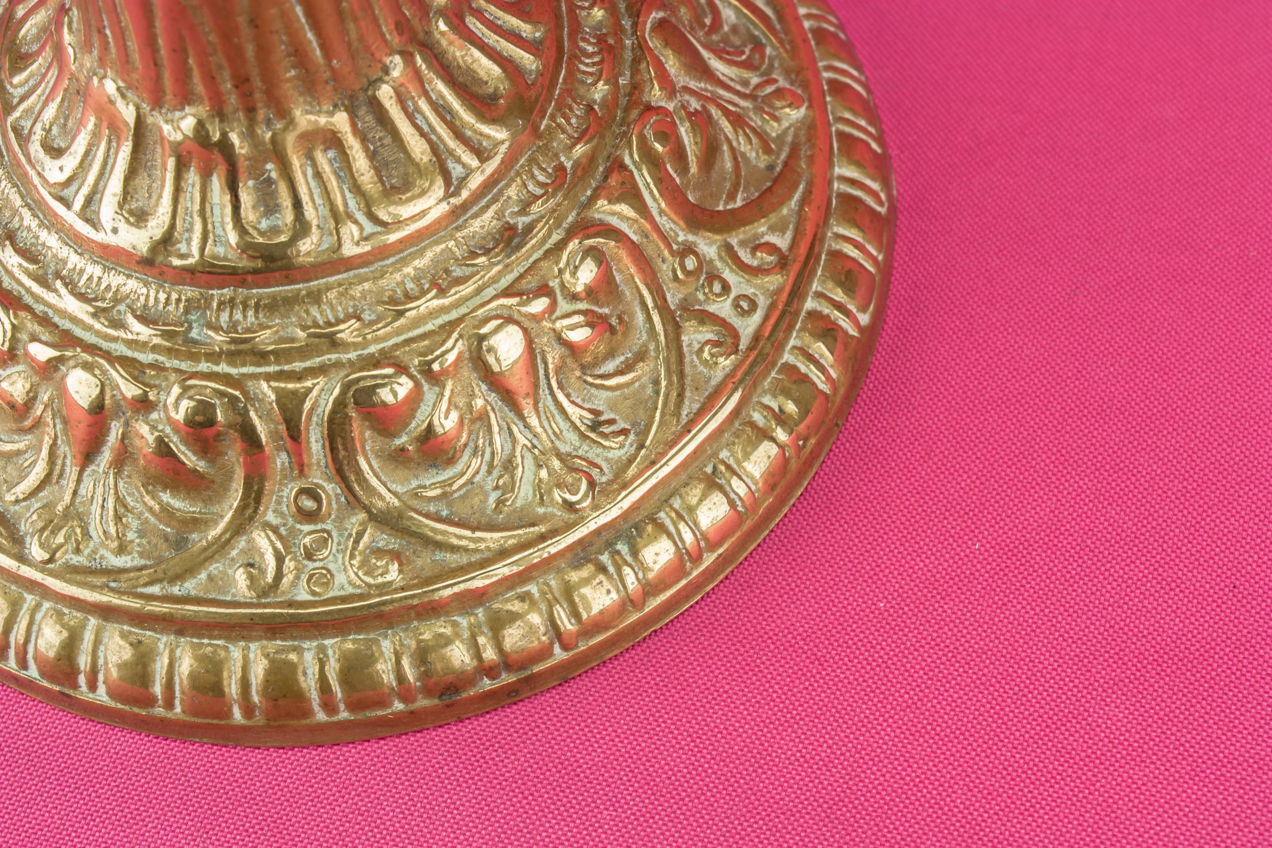 Arts Crafts Floral — 2 brass boat candlesticks 1