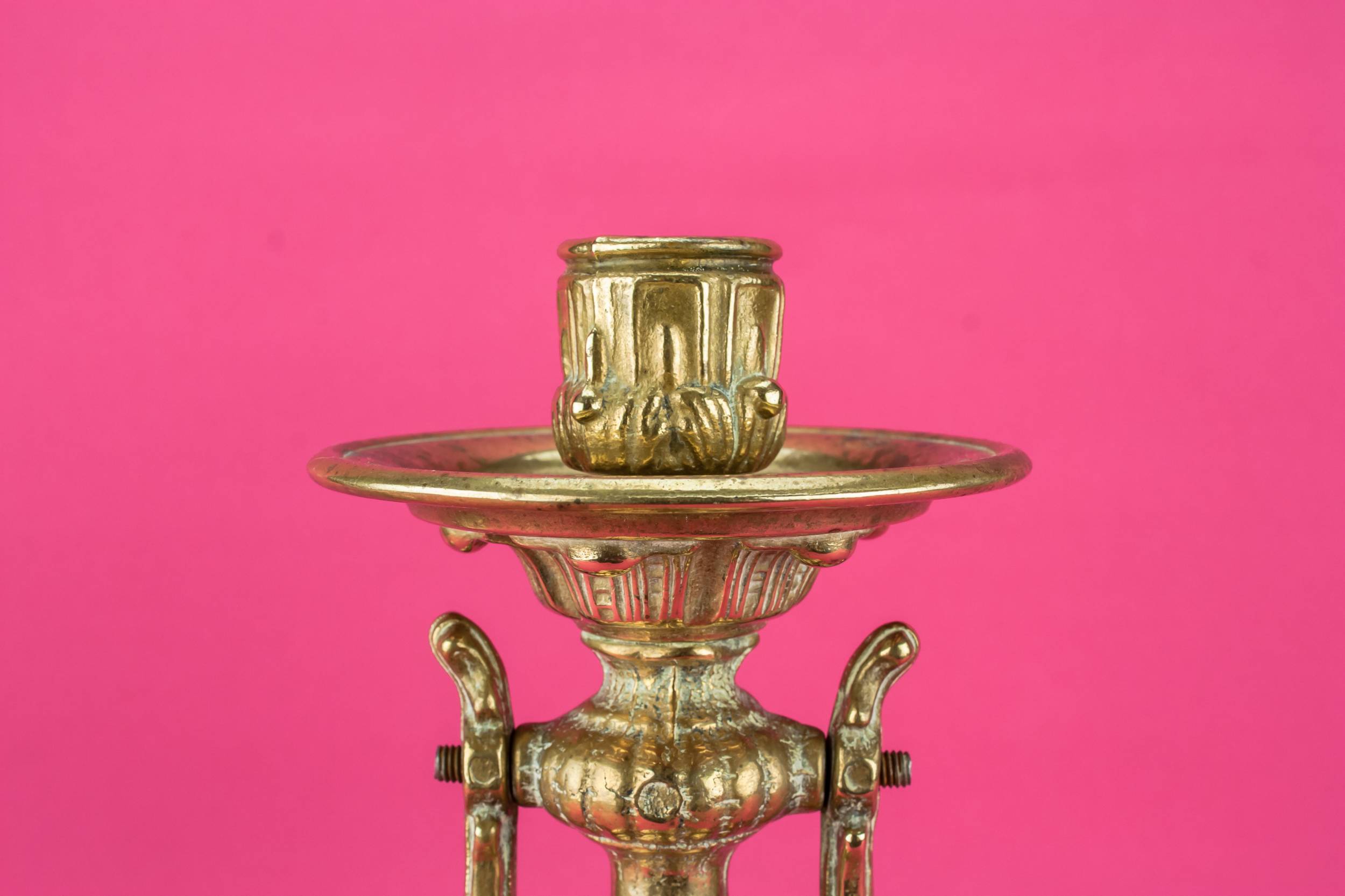 Arts Crafts Floral — 2 brass boat candlesticks 2