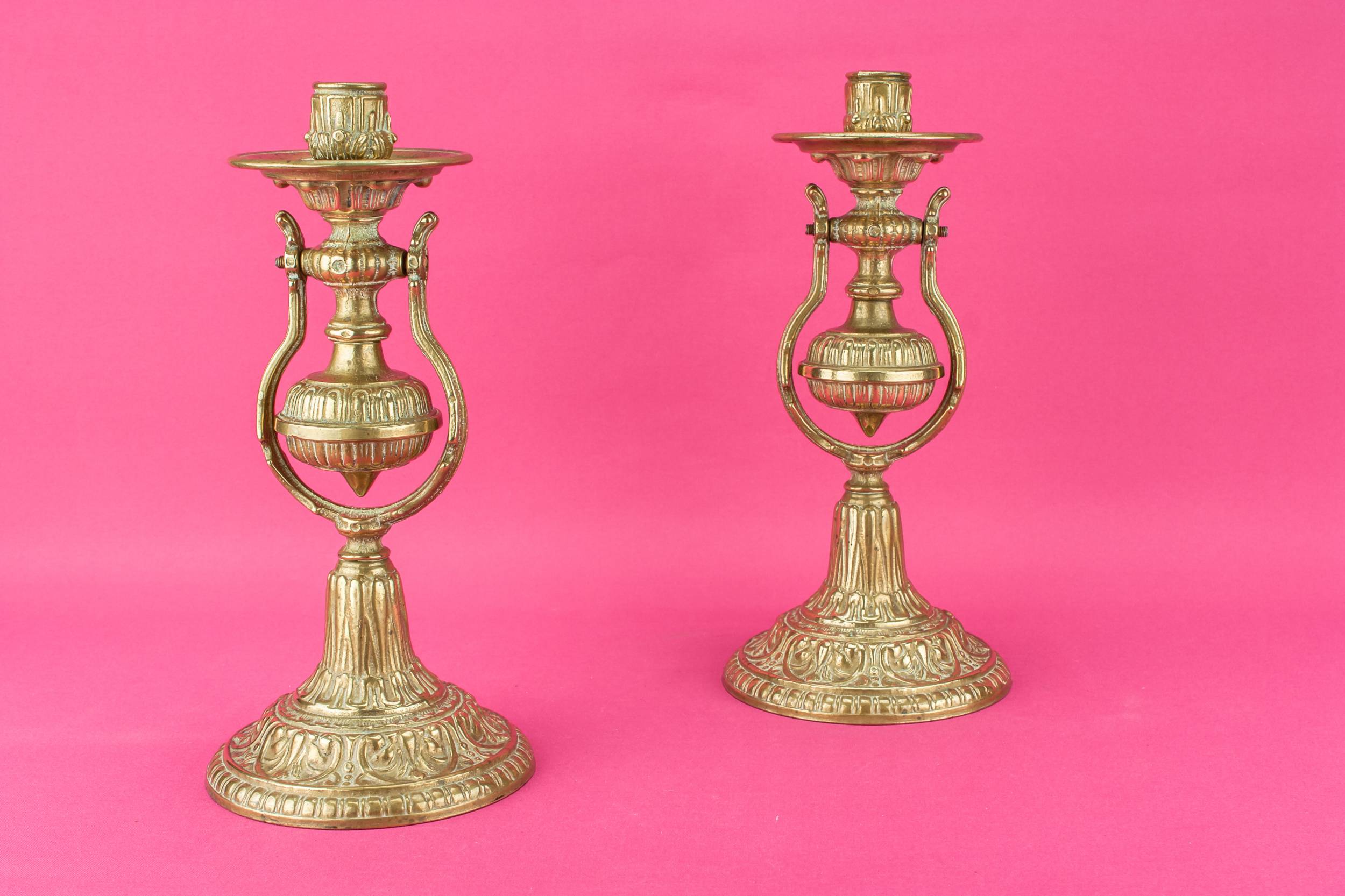 Arts Crafts Floral — 2 brass boat candlesticks 4