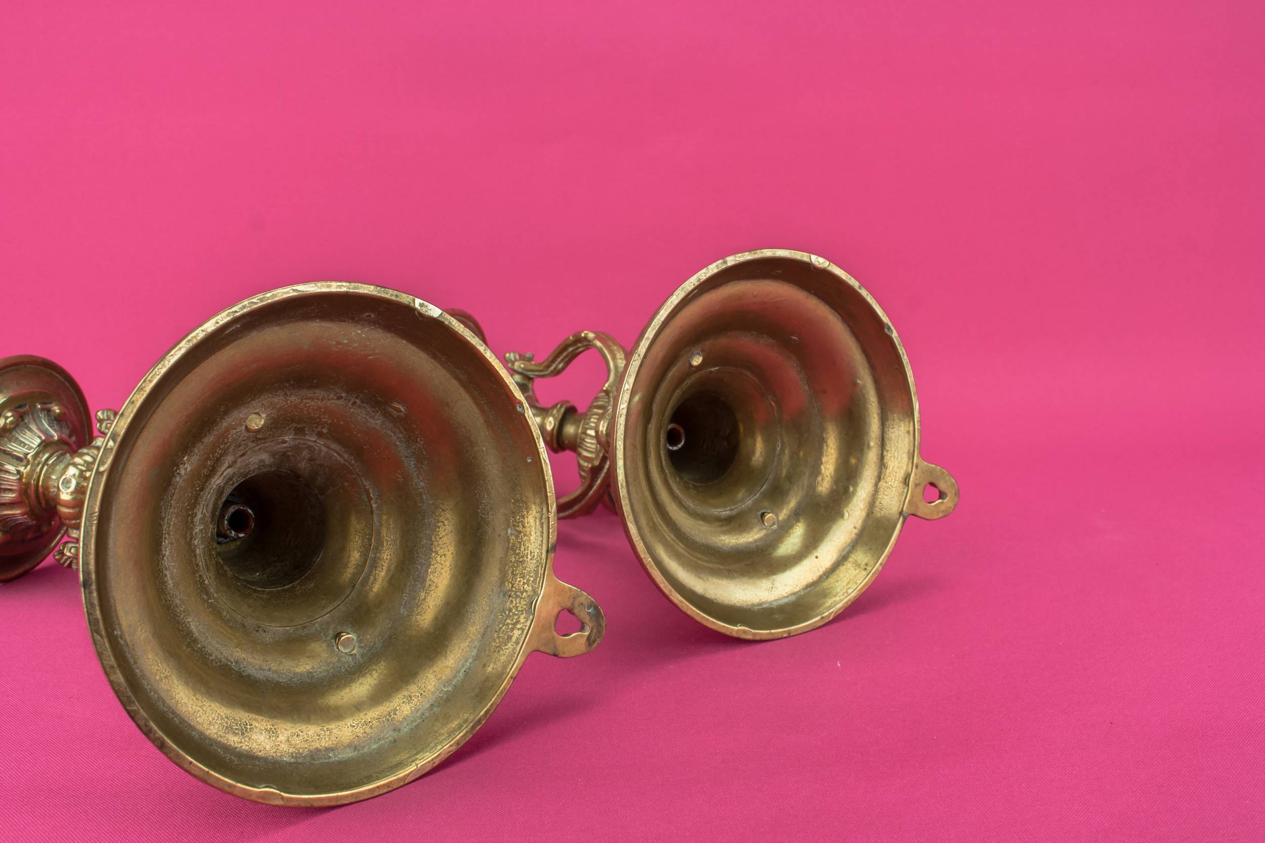 Arts Crafts Floral — 2 brass boat candlesticks 5