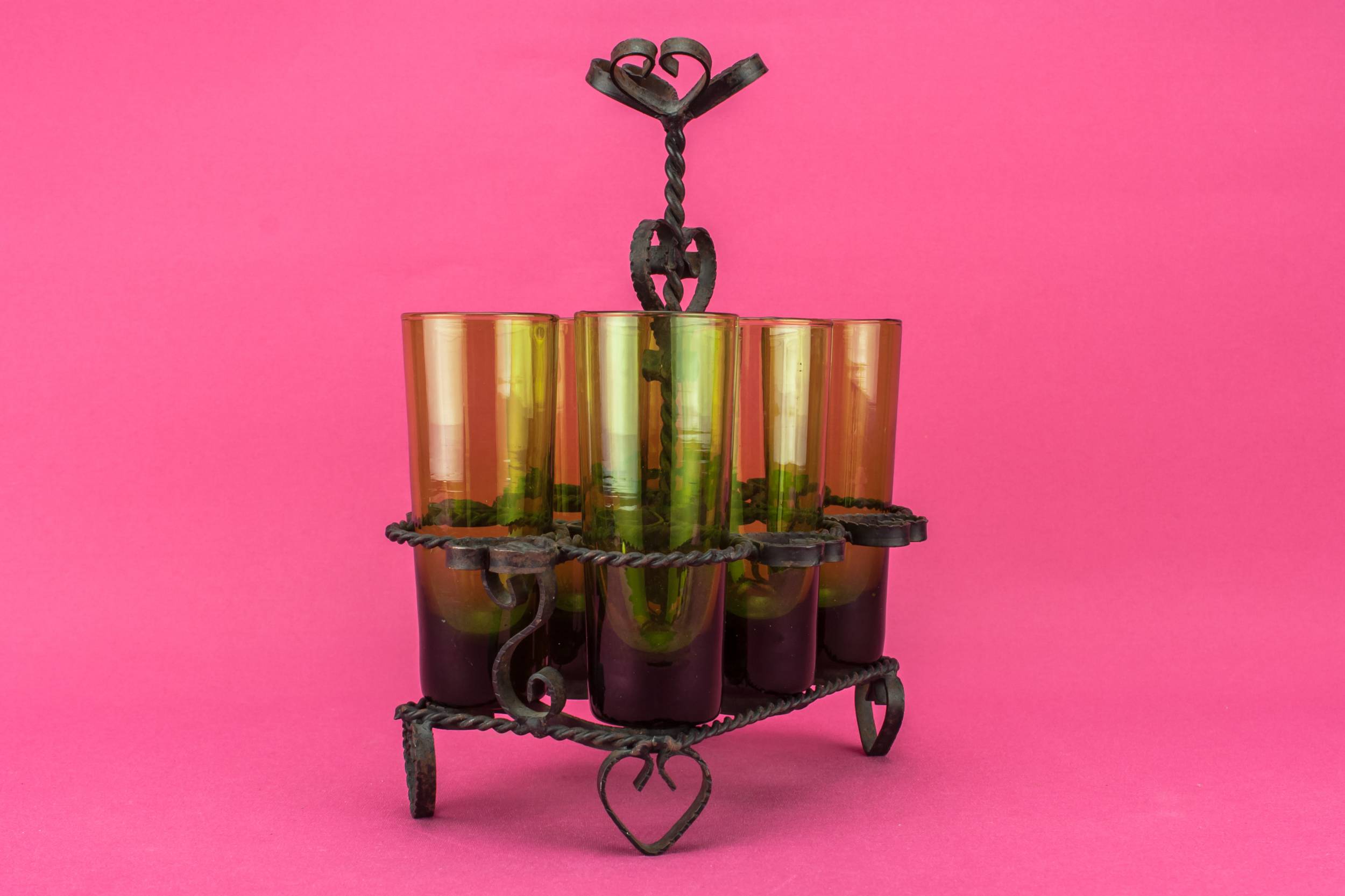 Vintage Green 50 — 6 shot glasses on stand