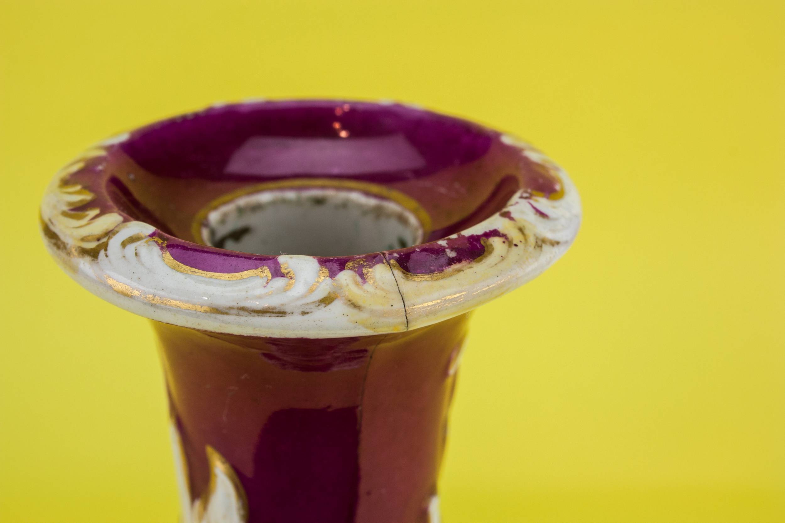 Medium Victorian Pottery — Crimson medium candlestick 4