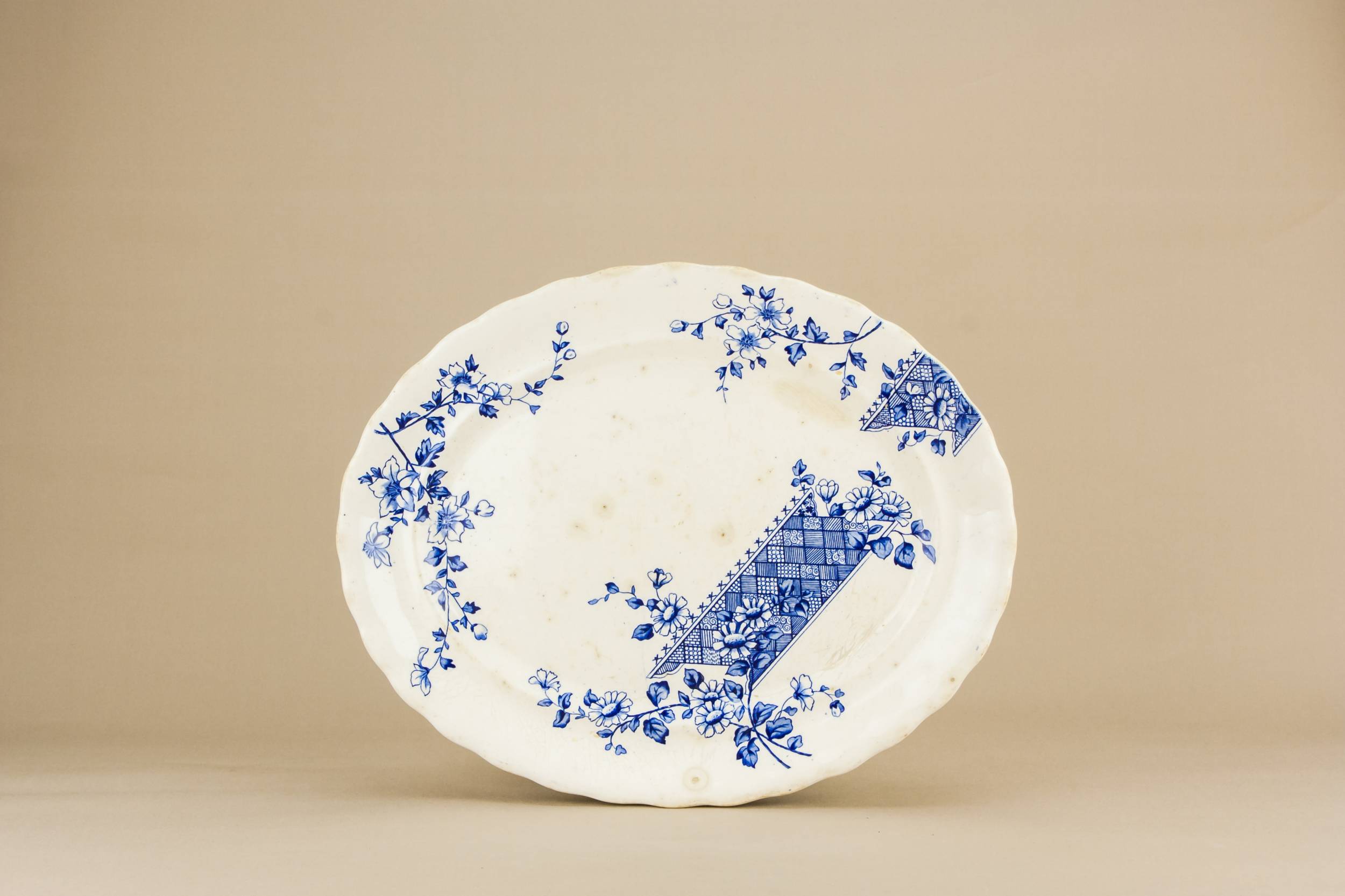 Antique Pottery Serving — Blue and white platter