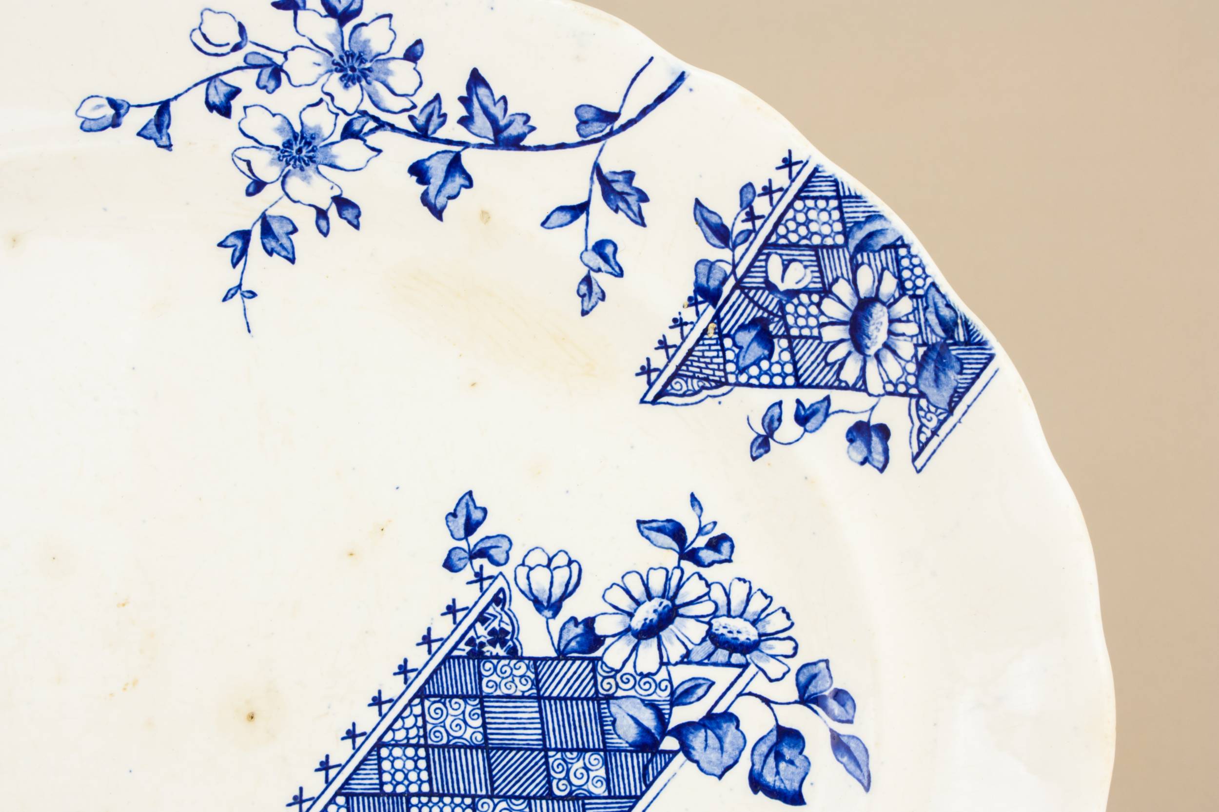 Antique Pottery Serving — Blue and white platter 1
