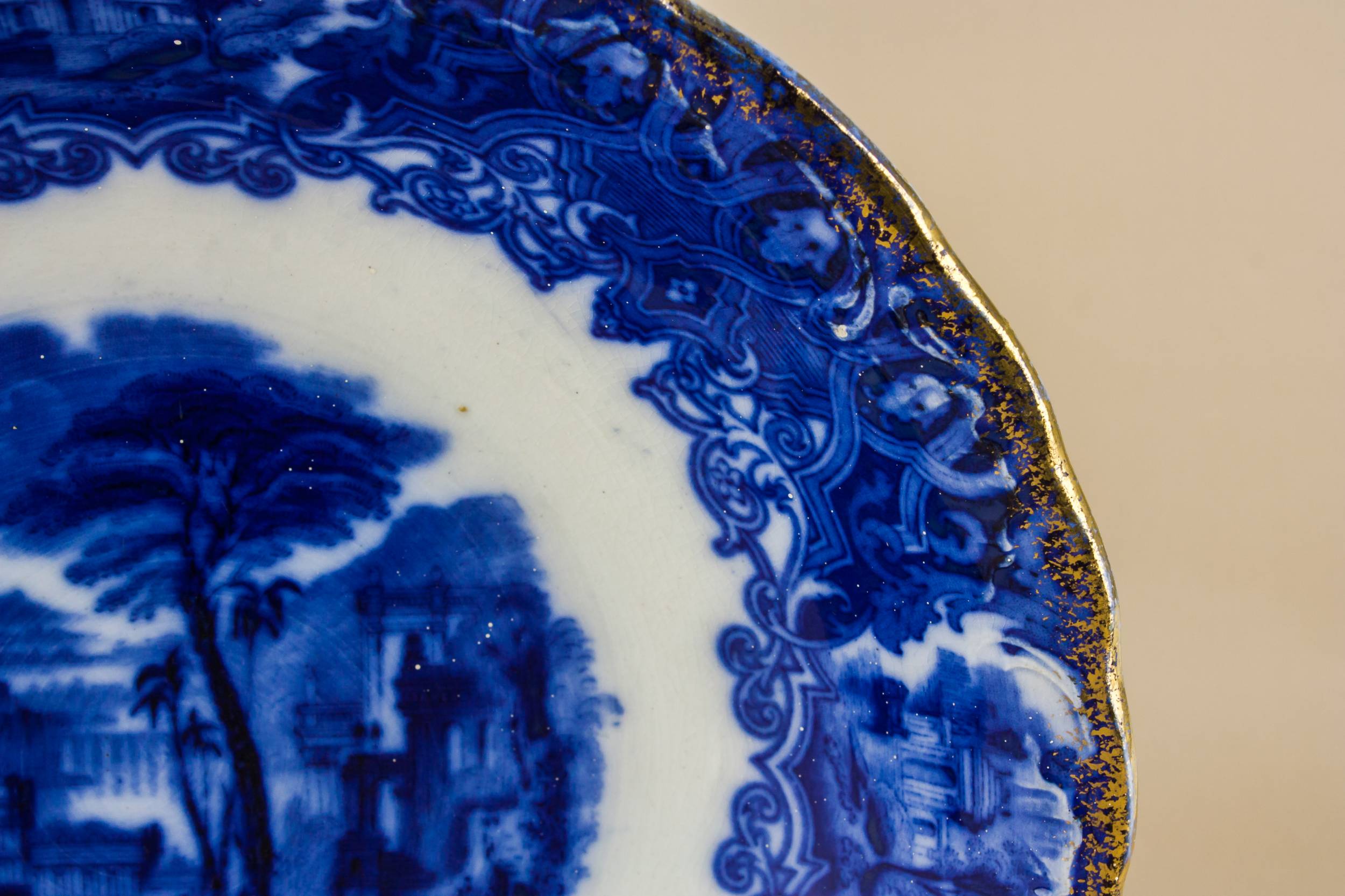 Victorian Antique Landscape — Victorian pottery serving bowl 1