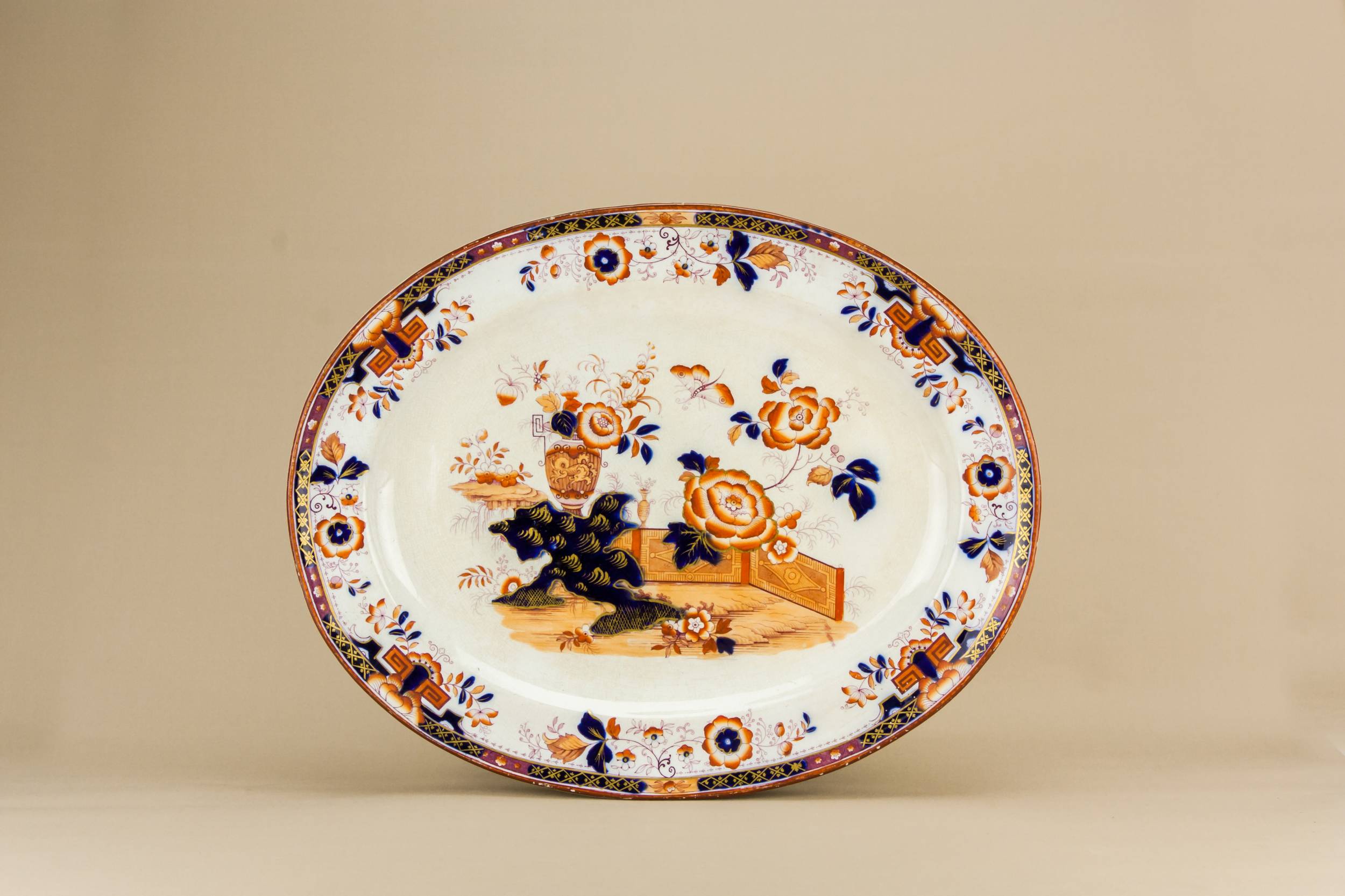 Opulent Antique Floral — Blue white & orange platter