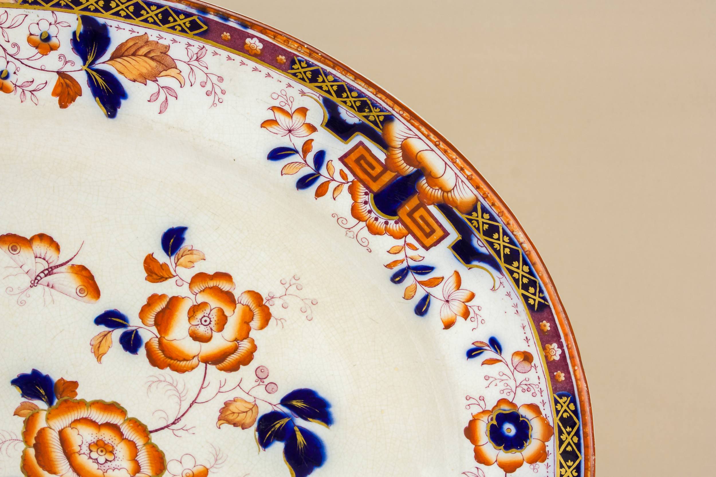 Opulent Antique Floral — Blue white & orange platter 1