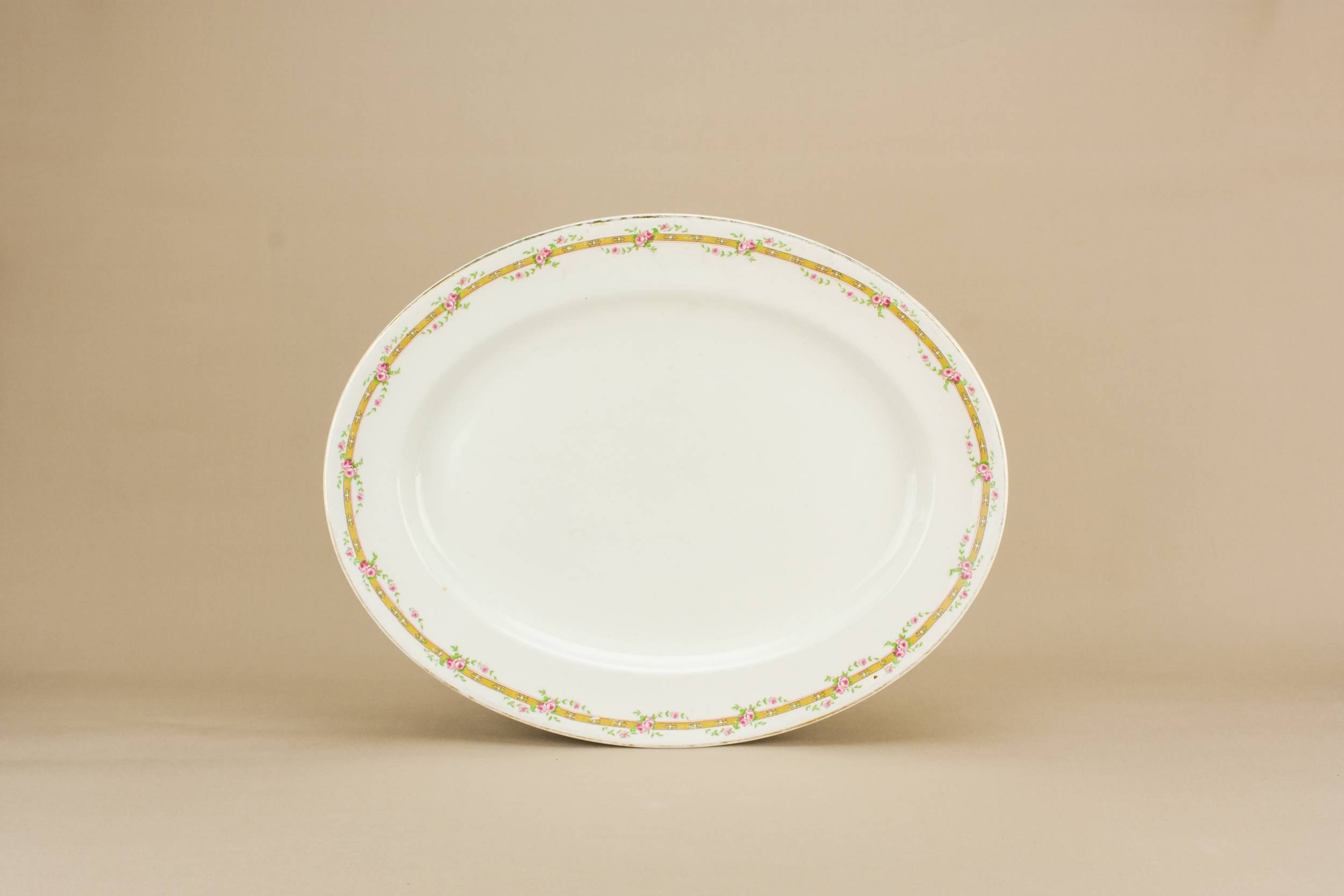Rustic Pottery Wood — Pink floral serving platter