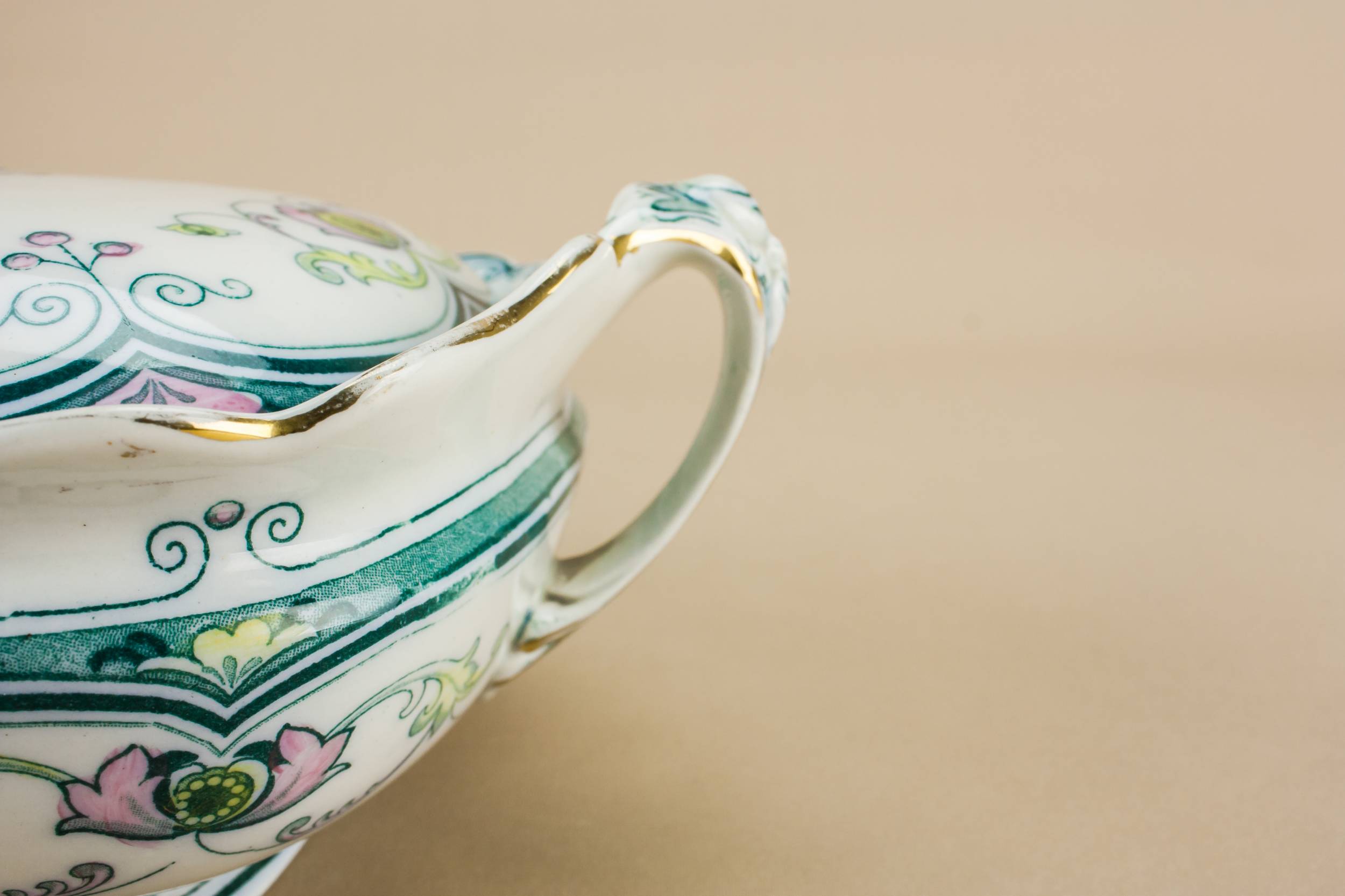 Spectacular Antique Floral — Art Nouveau bone china tureen 2