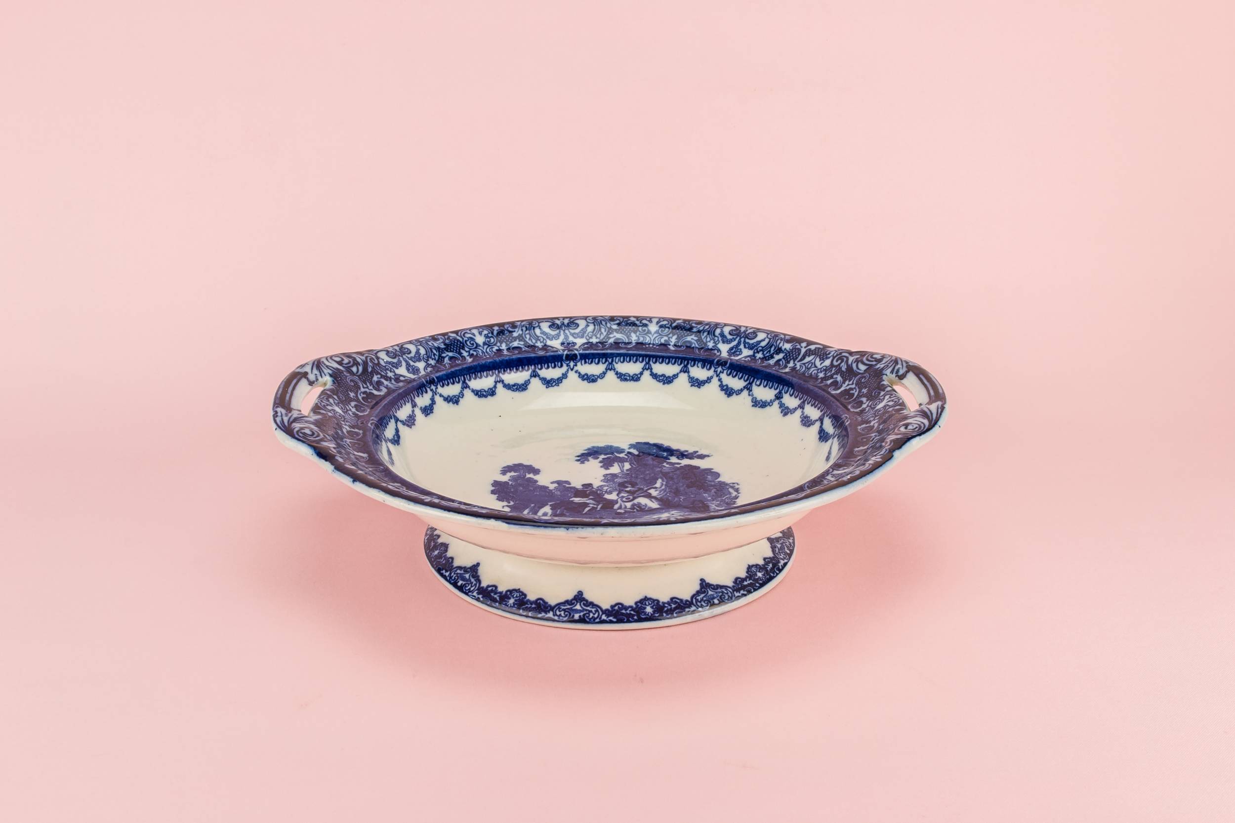 Attractive Antique Watteau — Doulton stoneware serving bowl