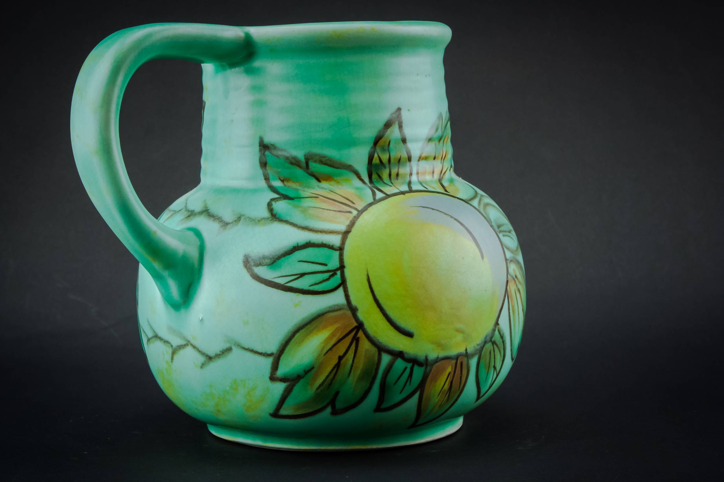 Pottery Vintage Medium — Green painted jug 1