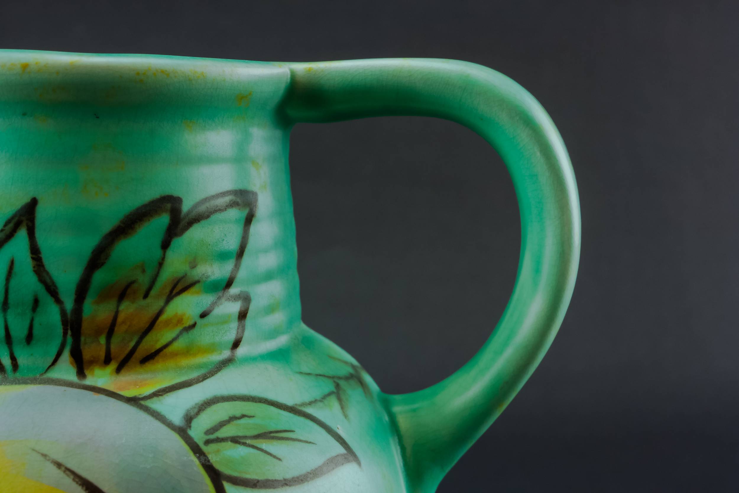 Pottery Vintage Medium — Green painted jug 2