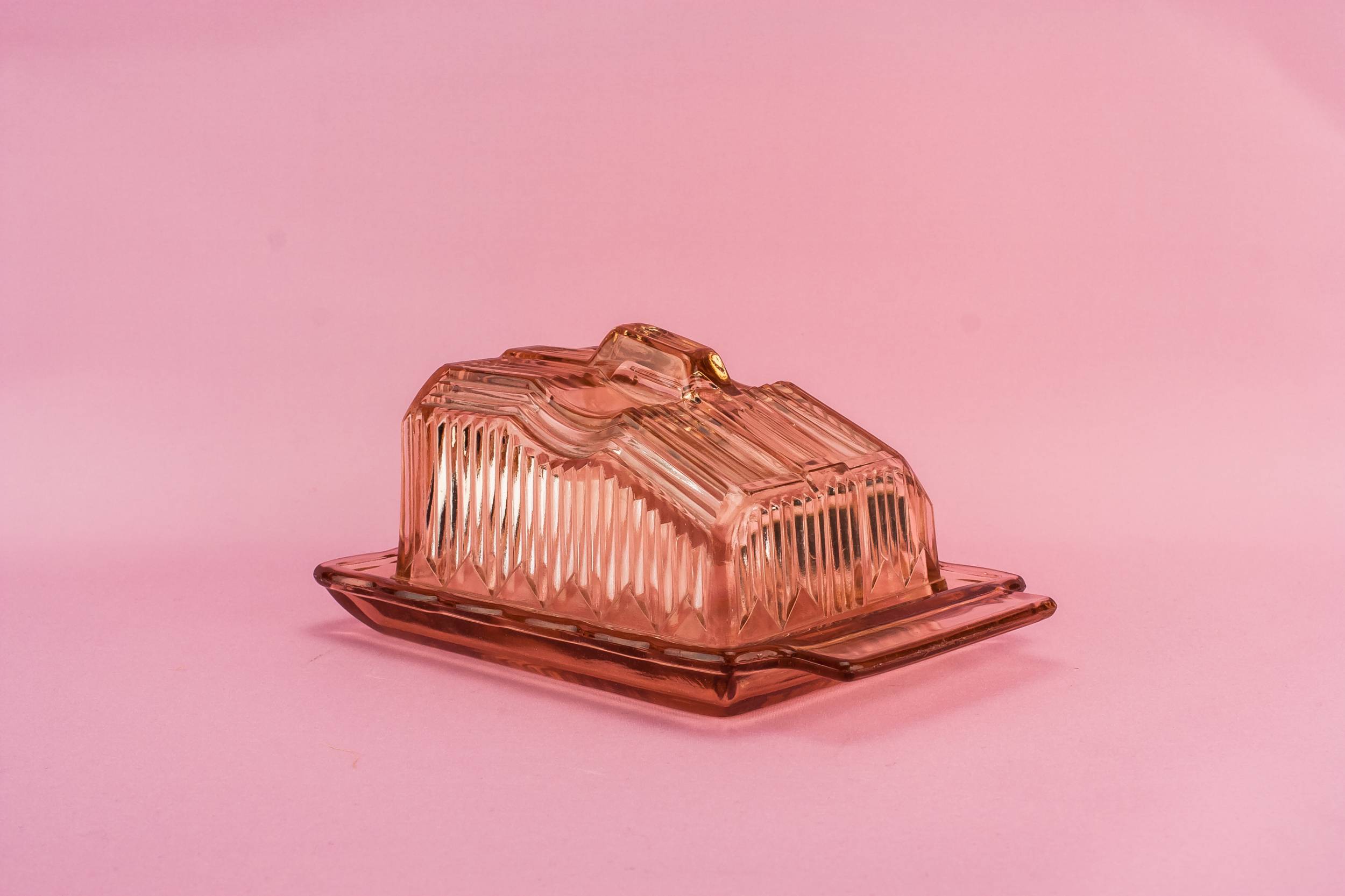 Festive Vintage Ribbed — Pressed glass butter dish