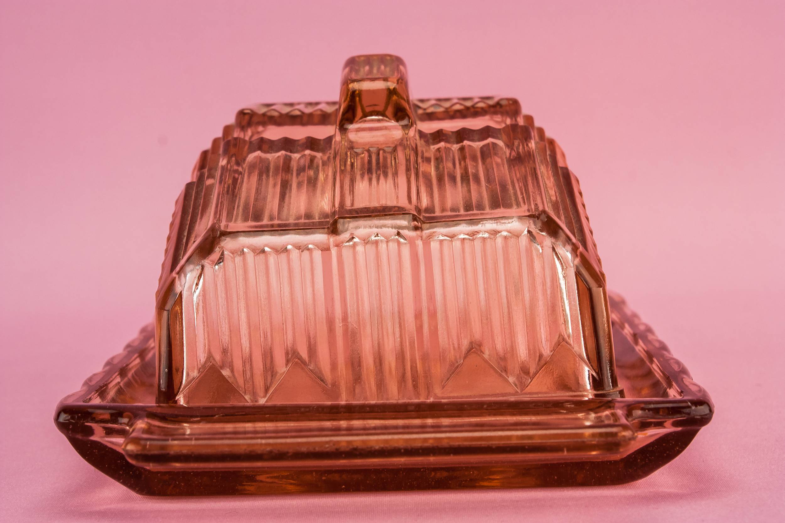 Festive Vintage Ribbed — Pressed glass butter dish 2