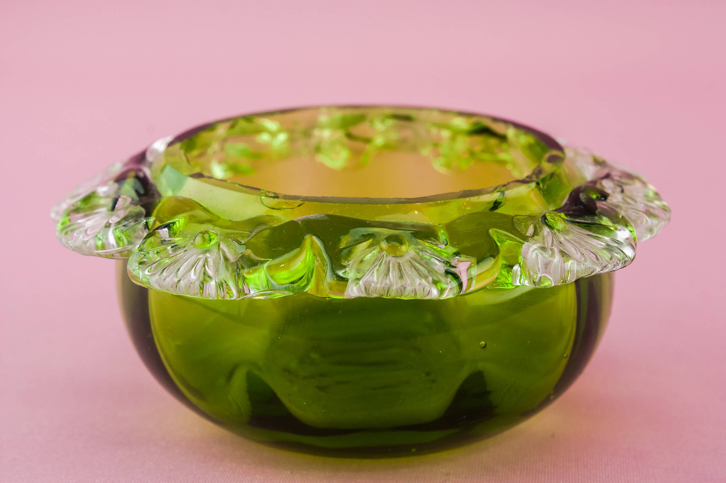 Green Glass Butter — 2 green glass butter bowls 2