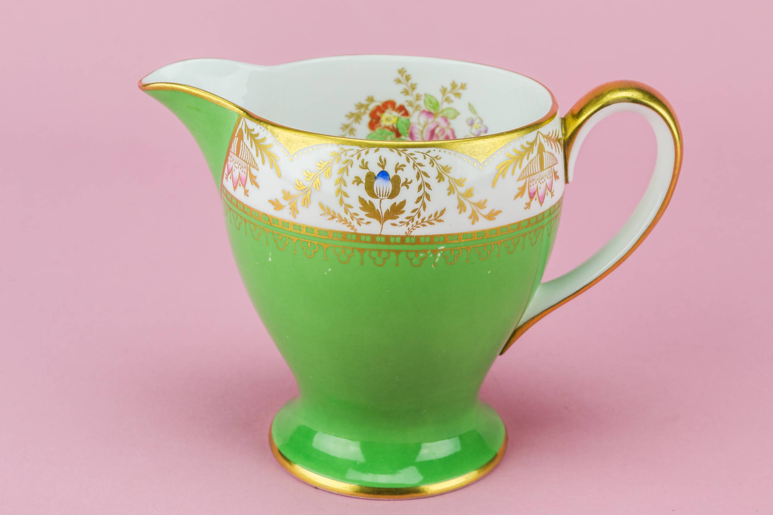 Antique Bone China — Green bone china creamer 1