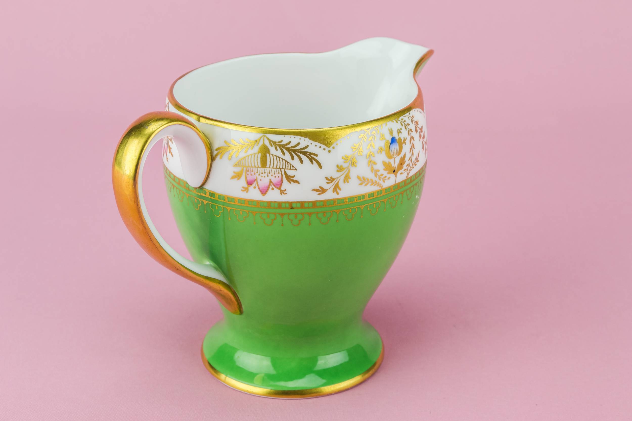 Antique Bone China — Green bone china creamer 2
