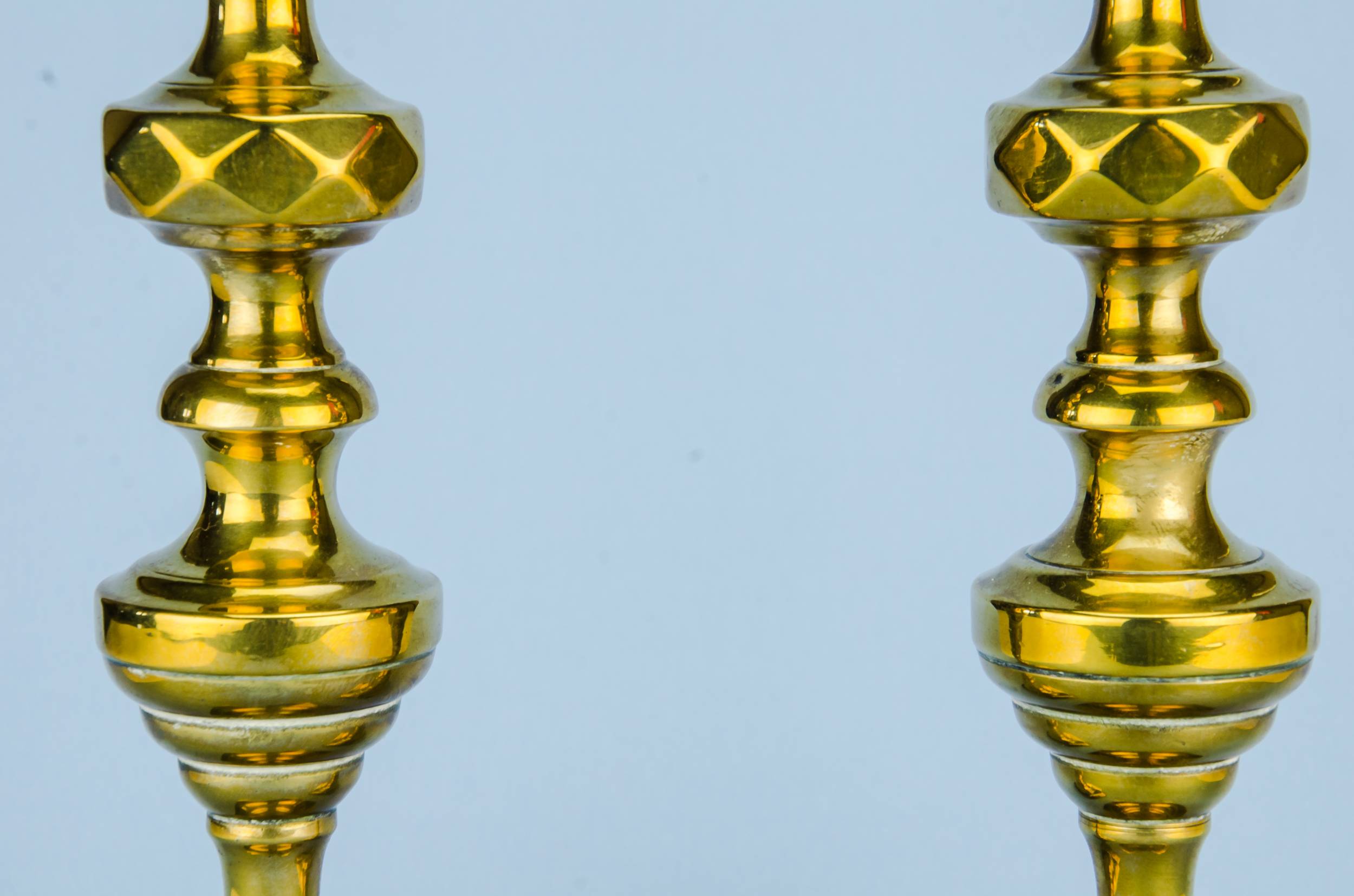 Antique Brass Faceted — Pair of brass candlesticks 2
