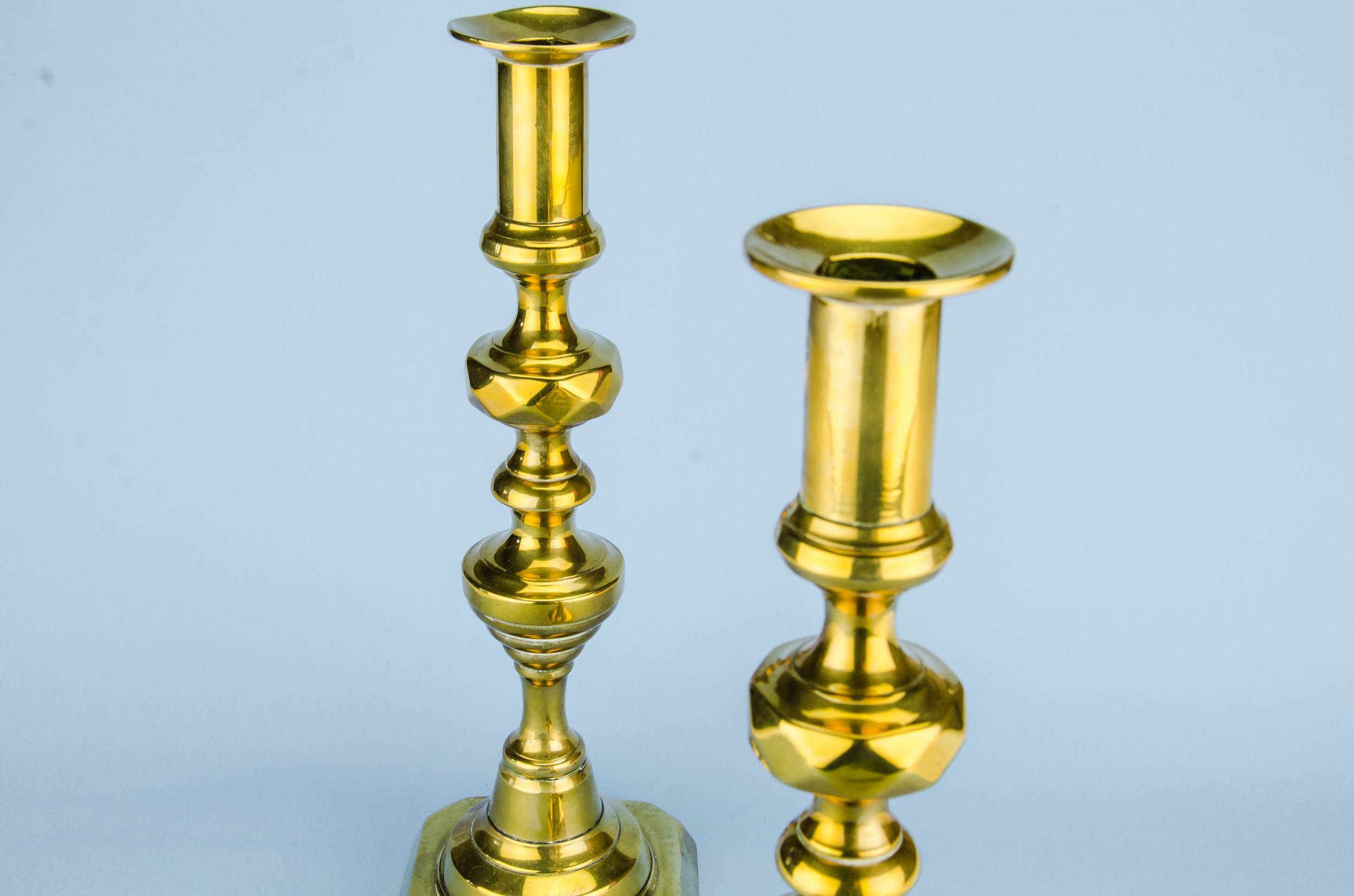 Antique Brass Faceted — Pair of brass candlesticks 3