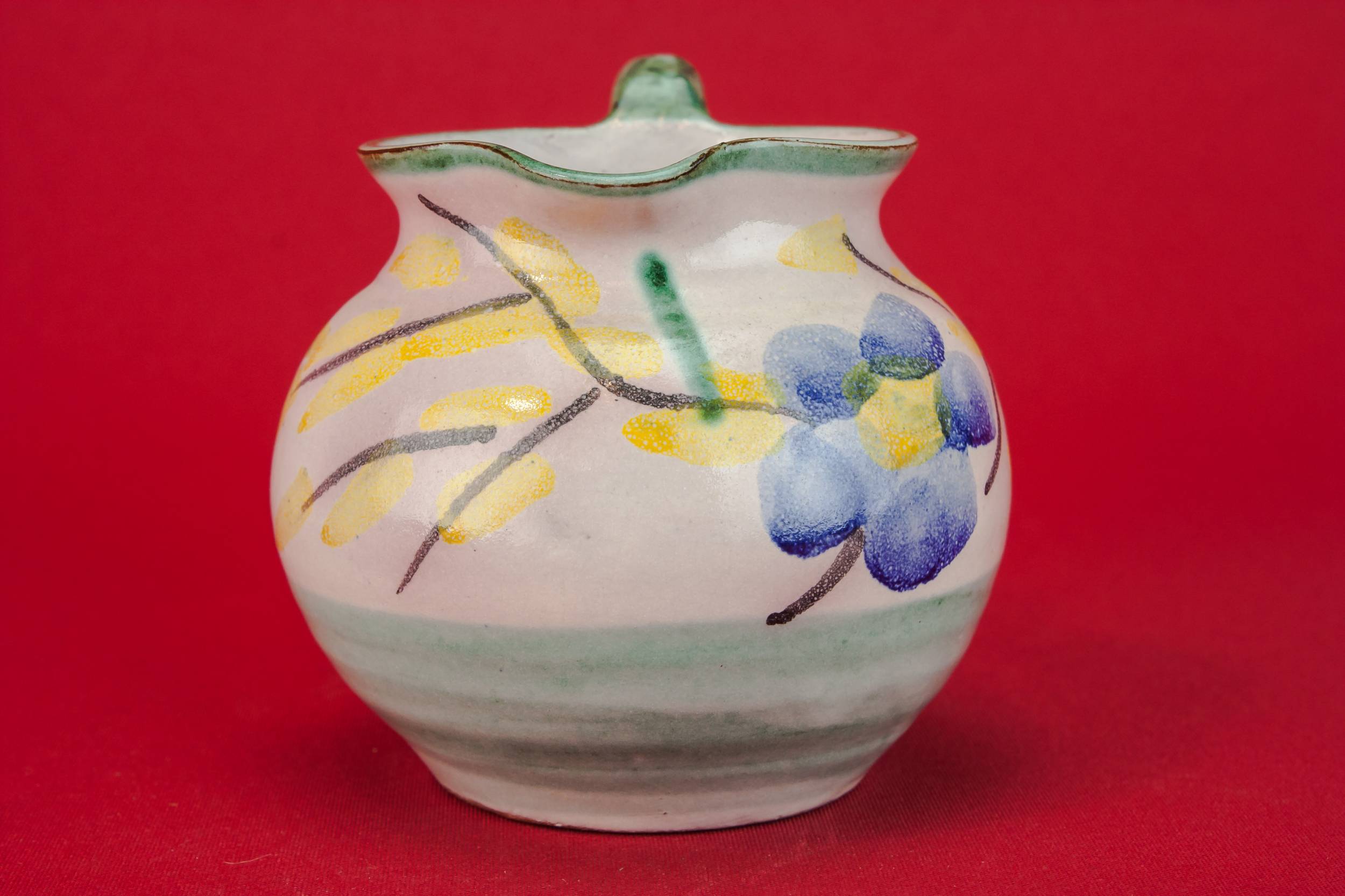 Green Vintage Floral — Small pottery milk jug 2