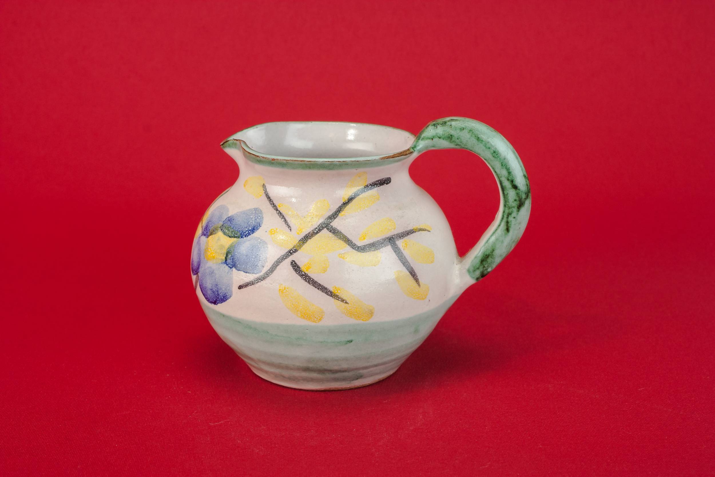 Green Vintage Floral — Small pottery milk jug