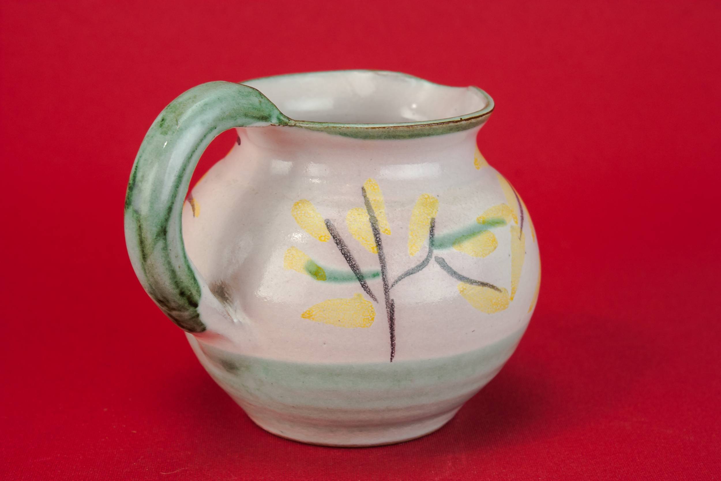 Green Vintage Floral — Small pottery milk jug 1