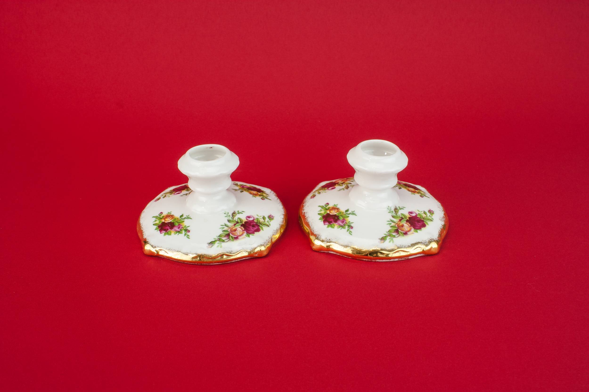 Charming Vintage Old — 2 bone china candlesticks