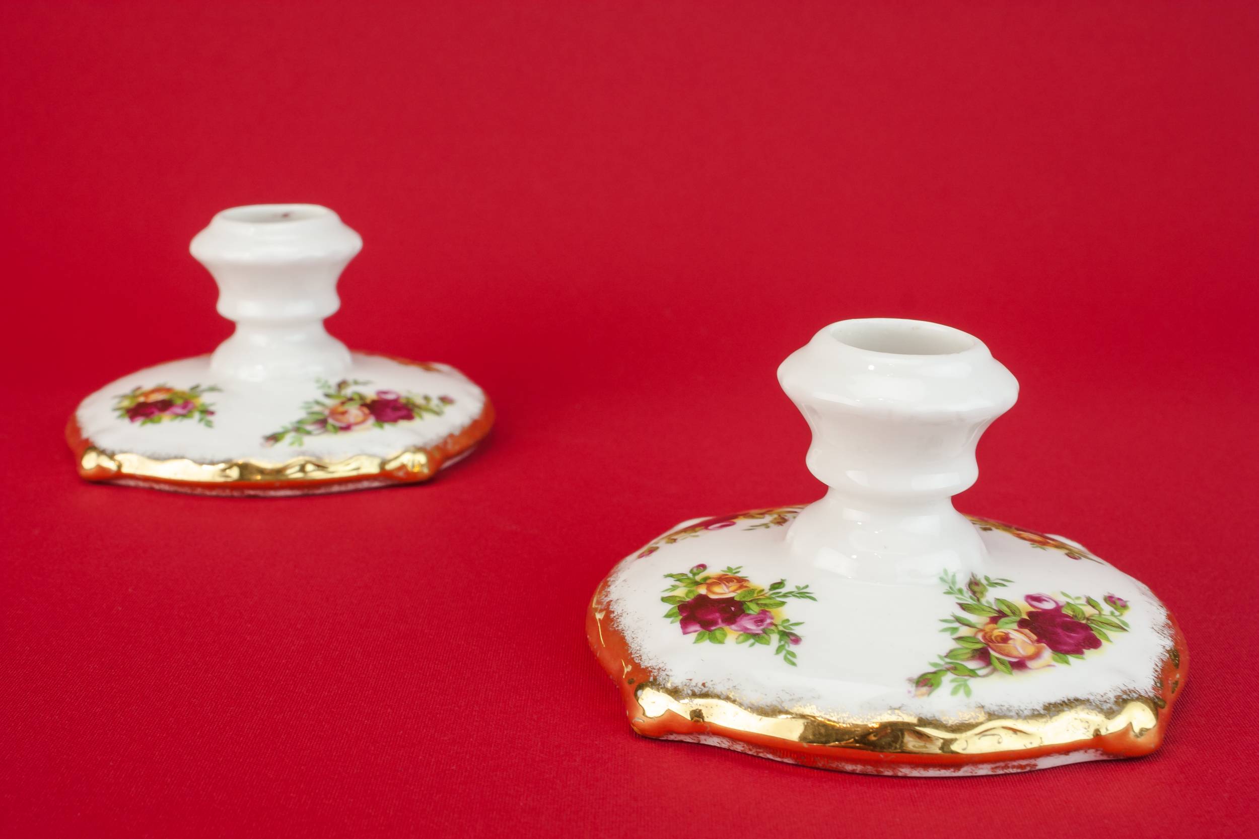 Charming Vintage Old — 2 bone china candlesticks 4