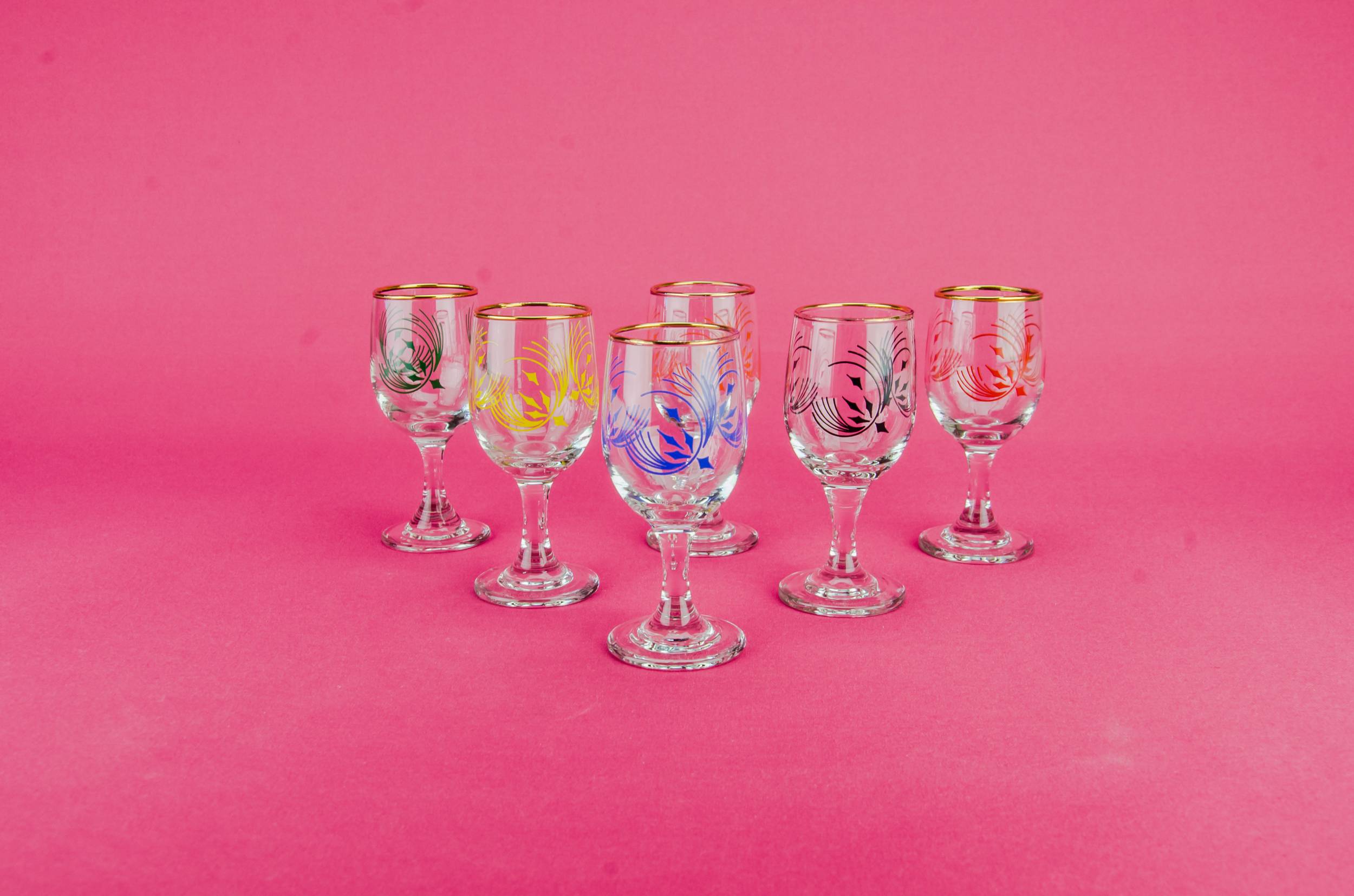 Red Blown Abstract — 6 colourful port glasses