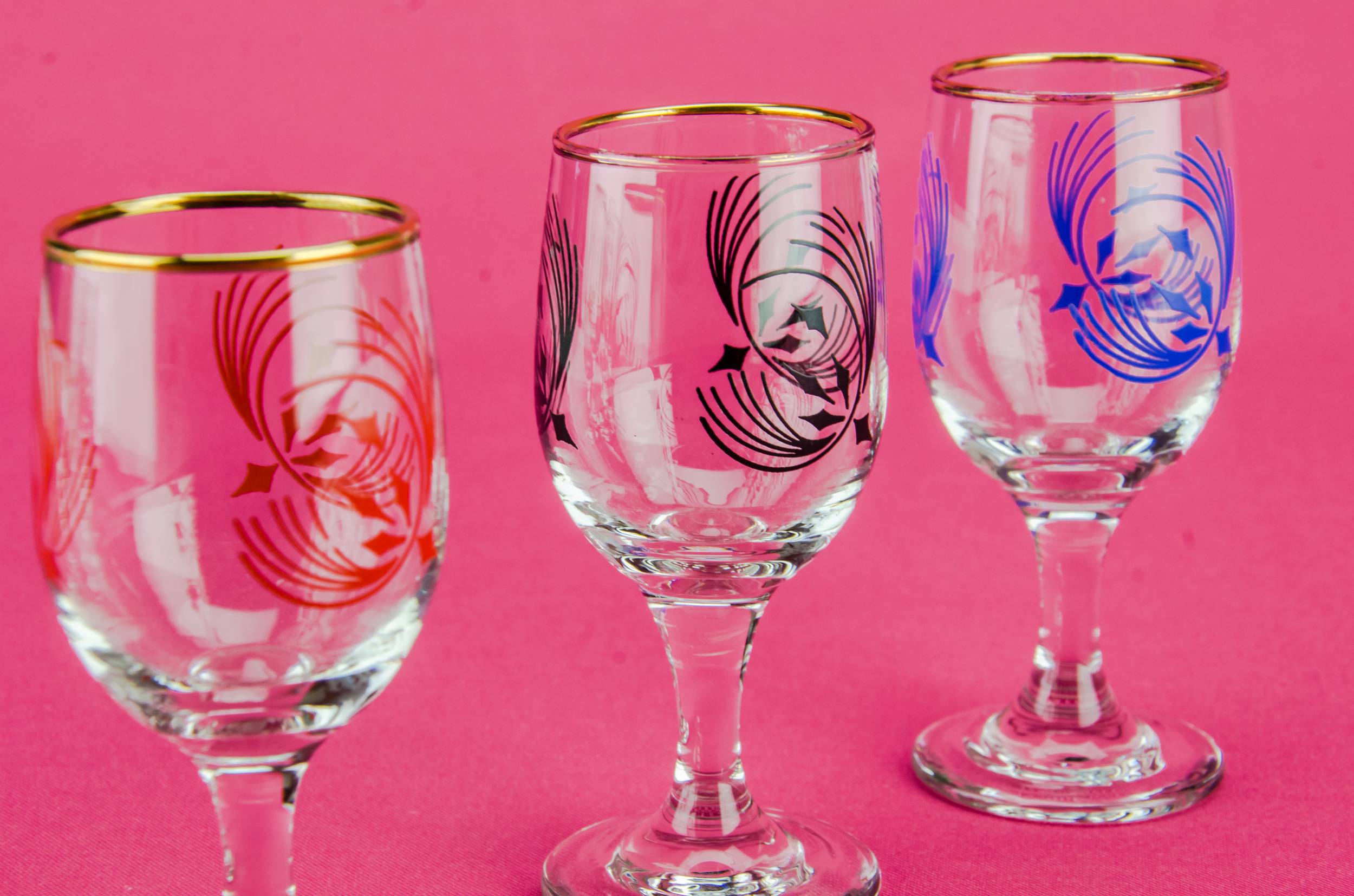 Red Blown Abstract — 6 colourful port glasses 2