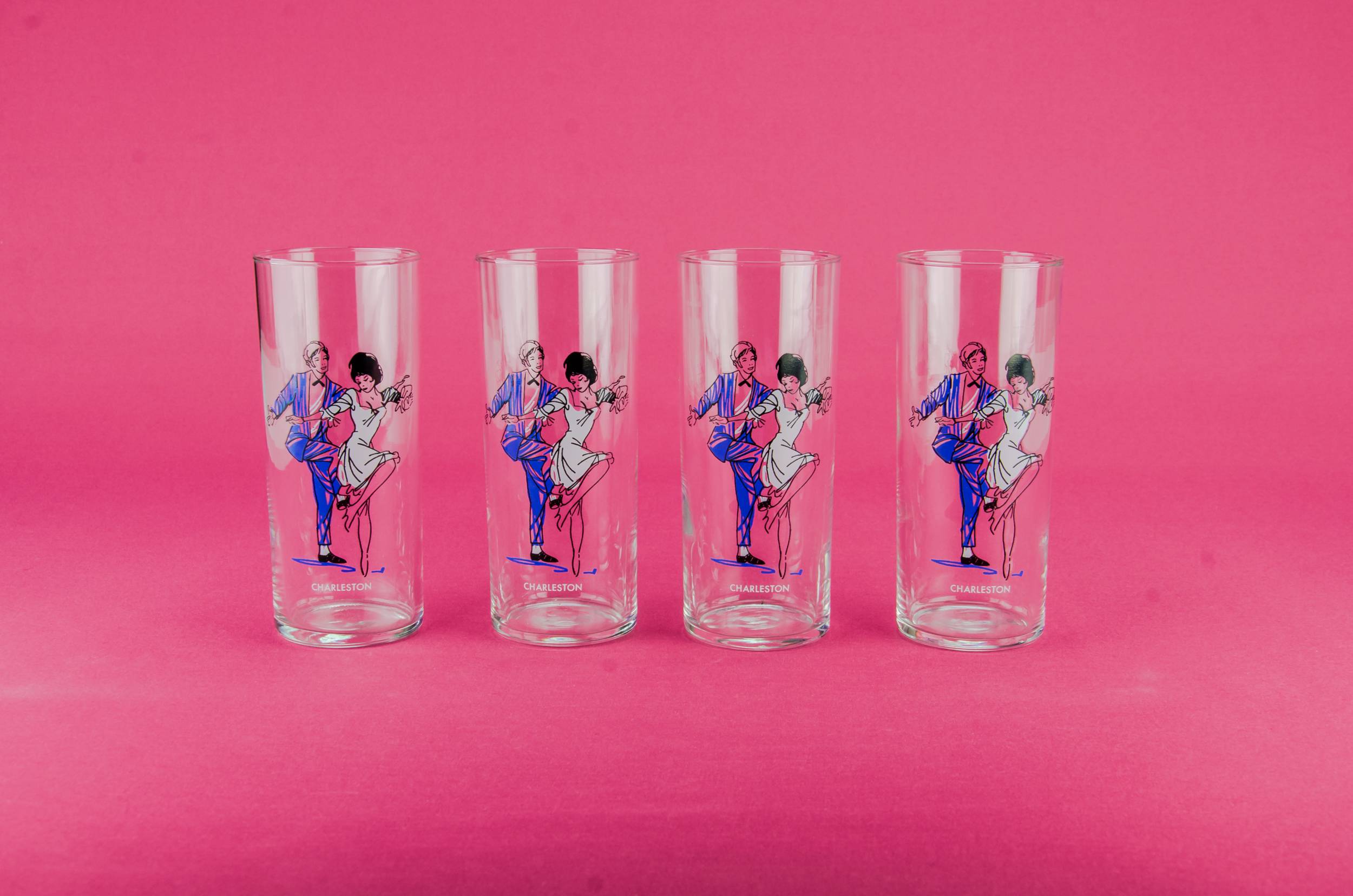 Vintage Blown Charleston — 4 highball cocktail glasses