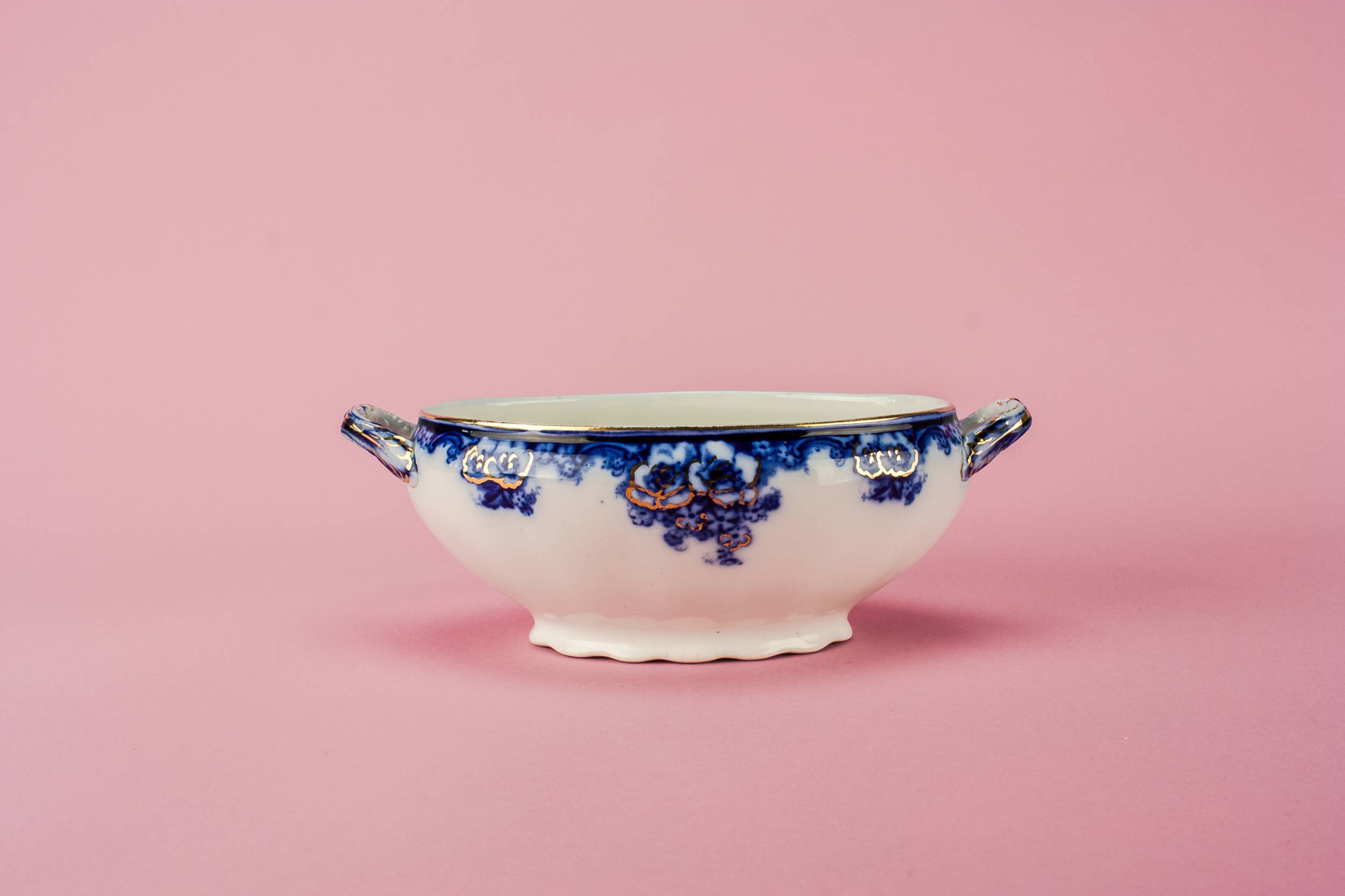 Elegant Pottery Serving — Blue and white serving bowl